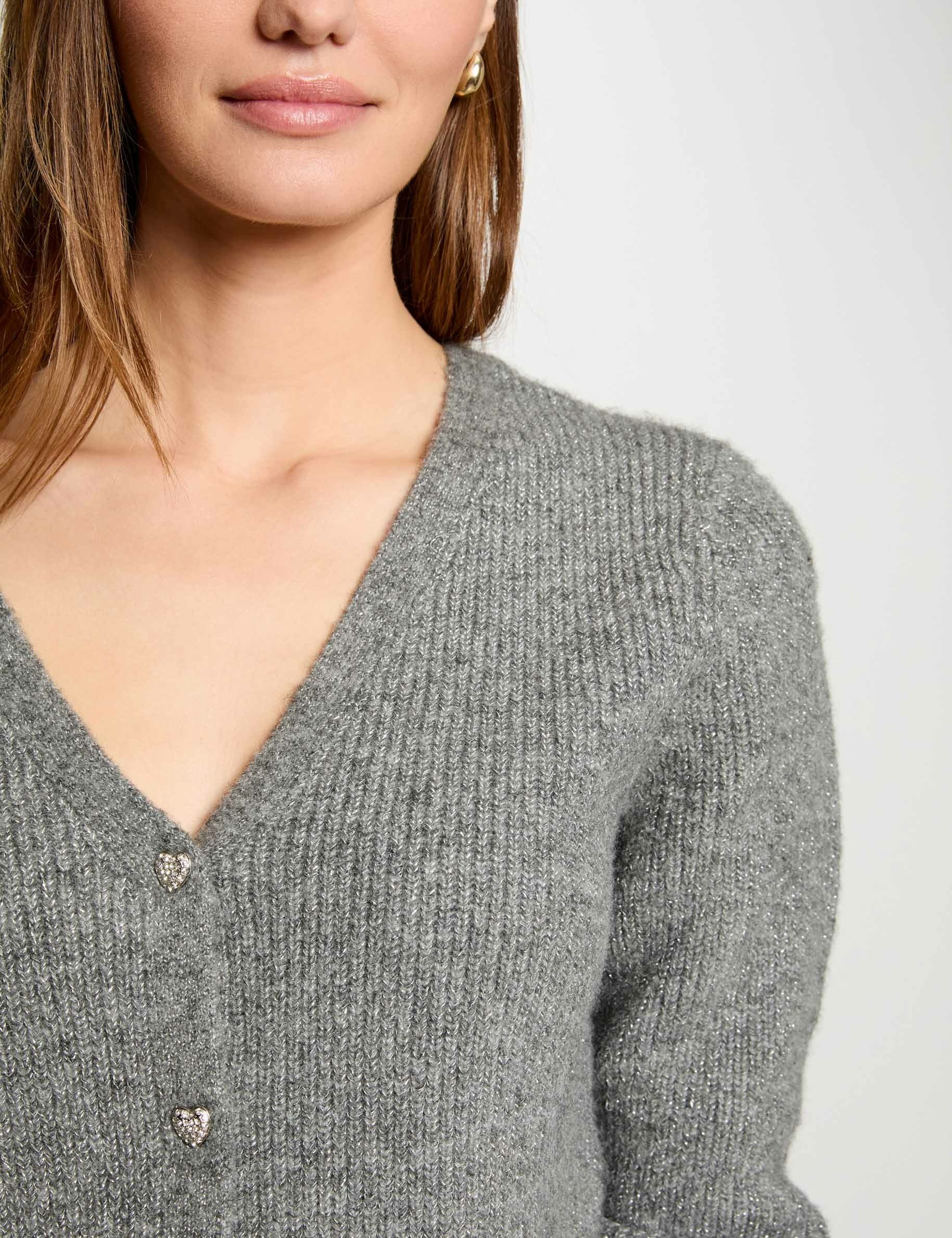 Cardigan with V-neck light grey women