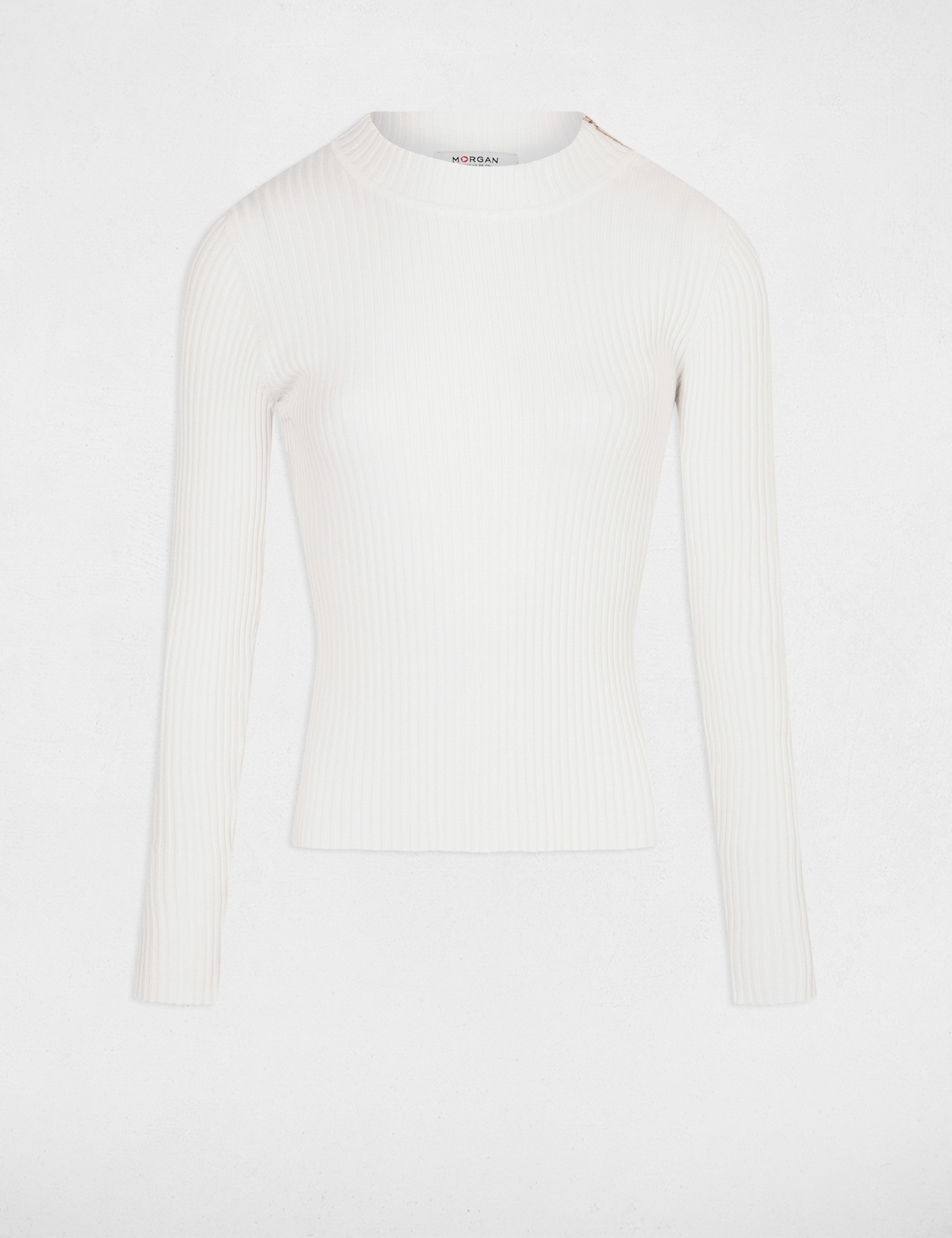 Ribbed jumper high collar ecru women