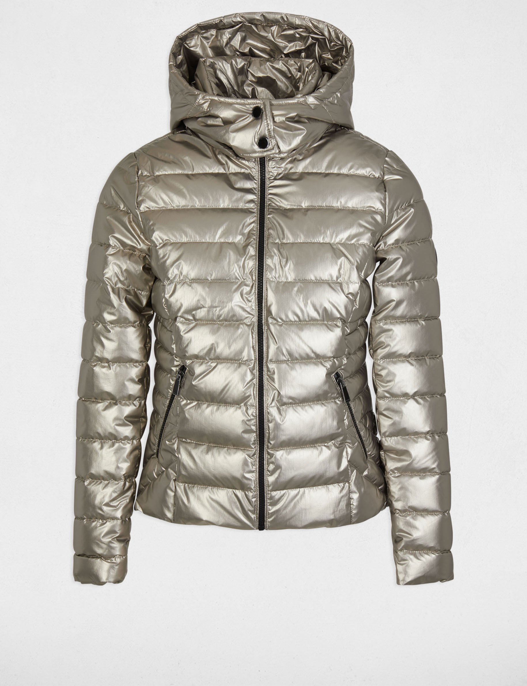 Metallised padded jacket hood gold women