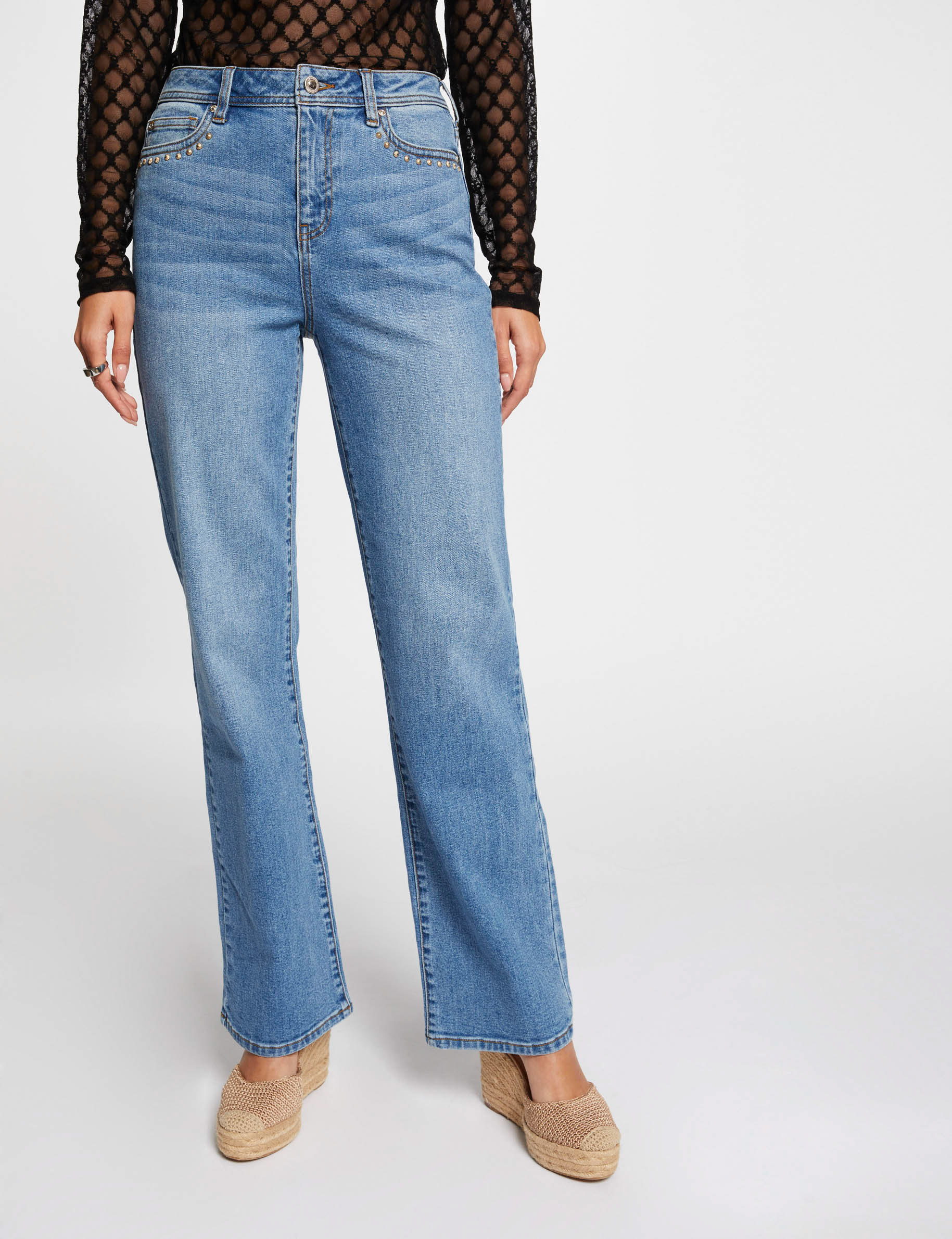 Straight jeans with studs stone denim women