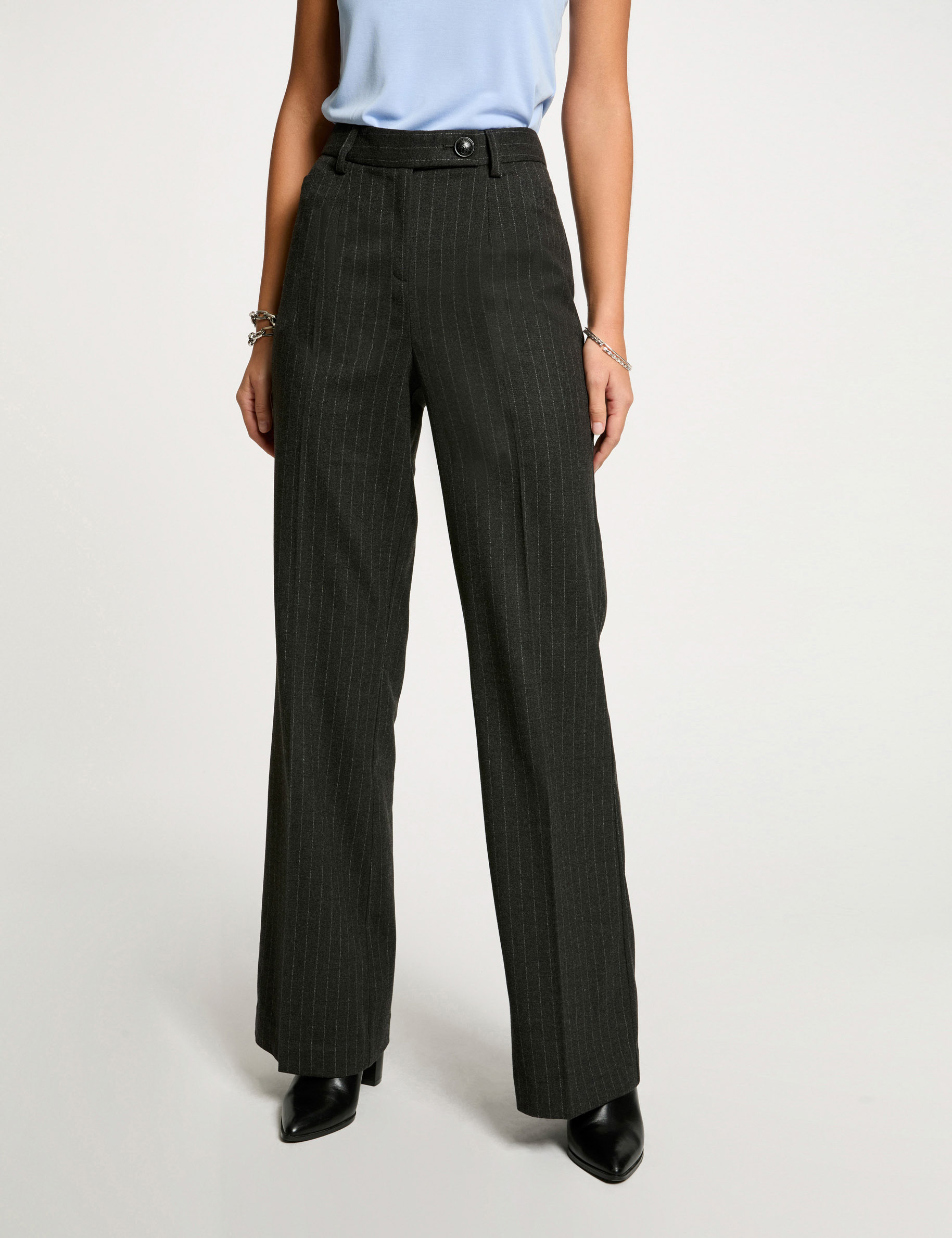 Striped wide leg trousers anthracite grey women