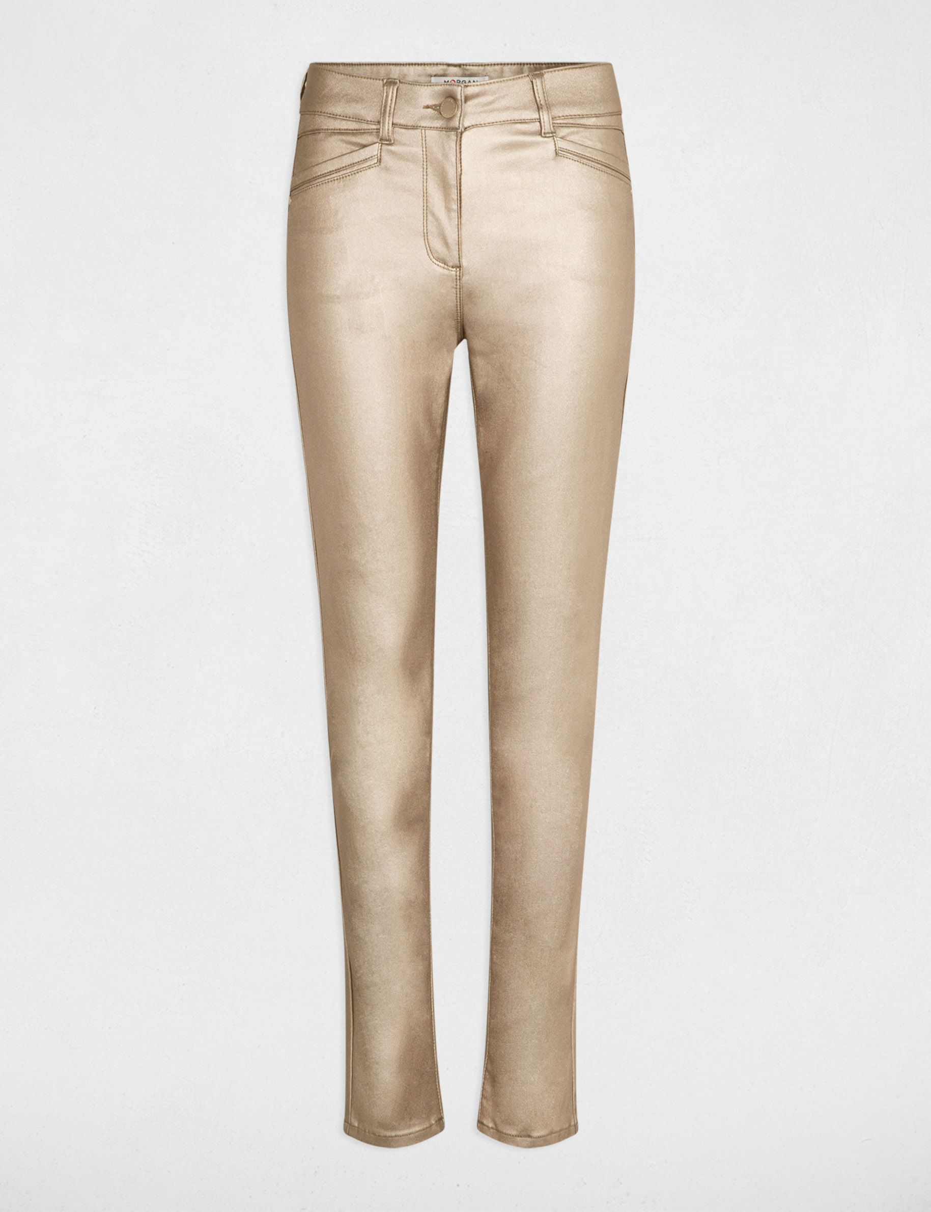 Fitted trousers wet effect gold women