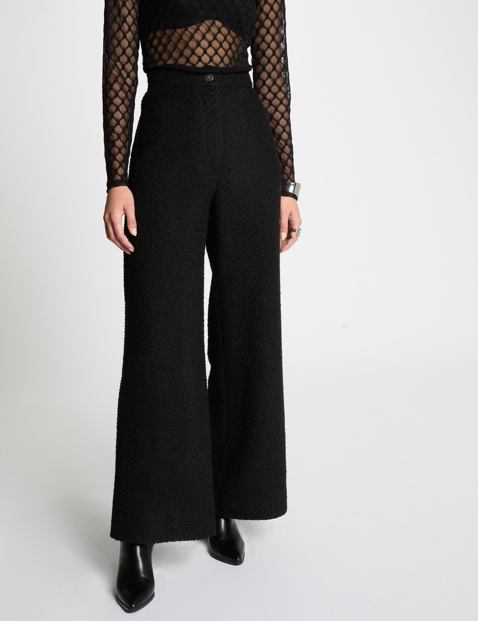 Wide leg tweed trousers black women