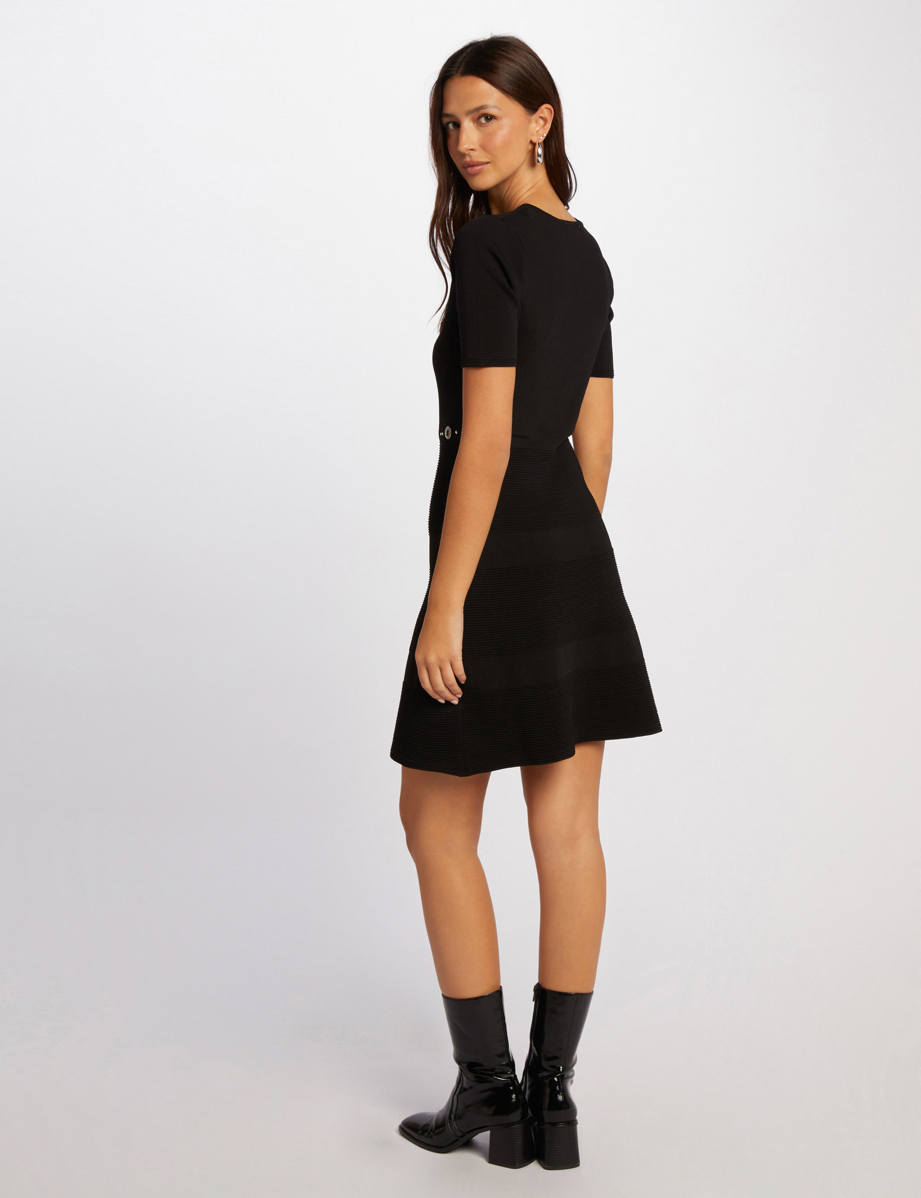 A-line mini knitted dress black women