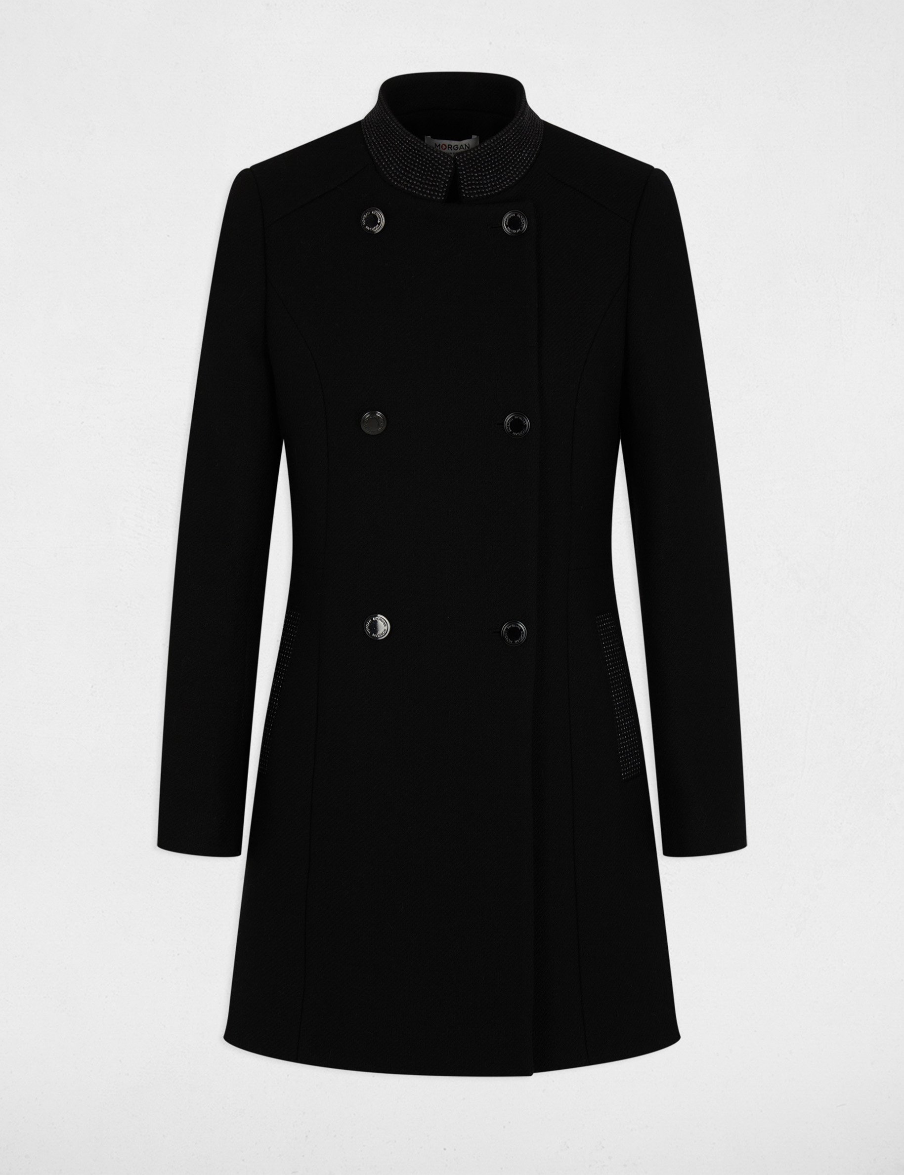 Manteau long boutonné noir femme