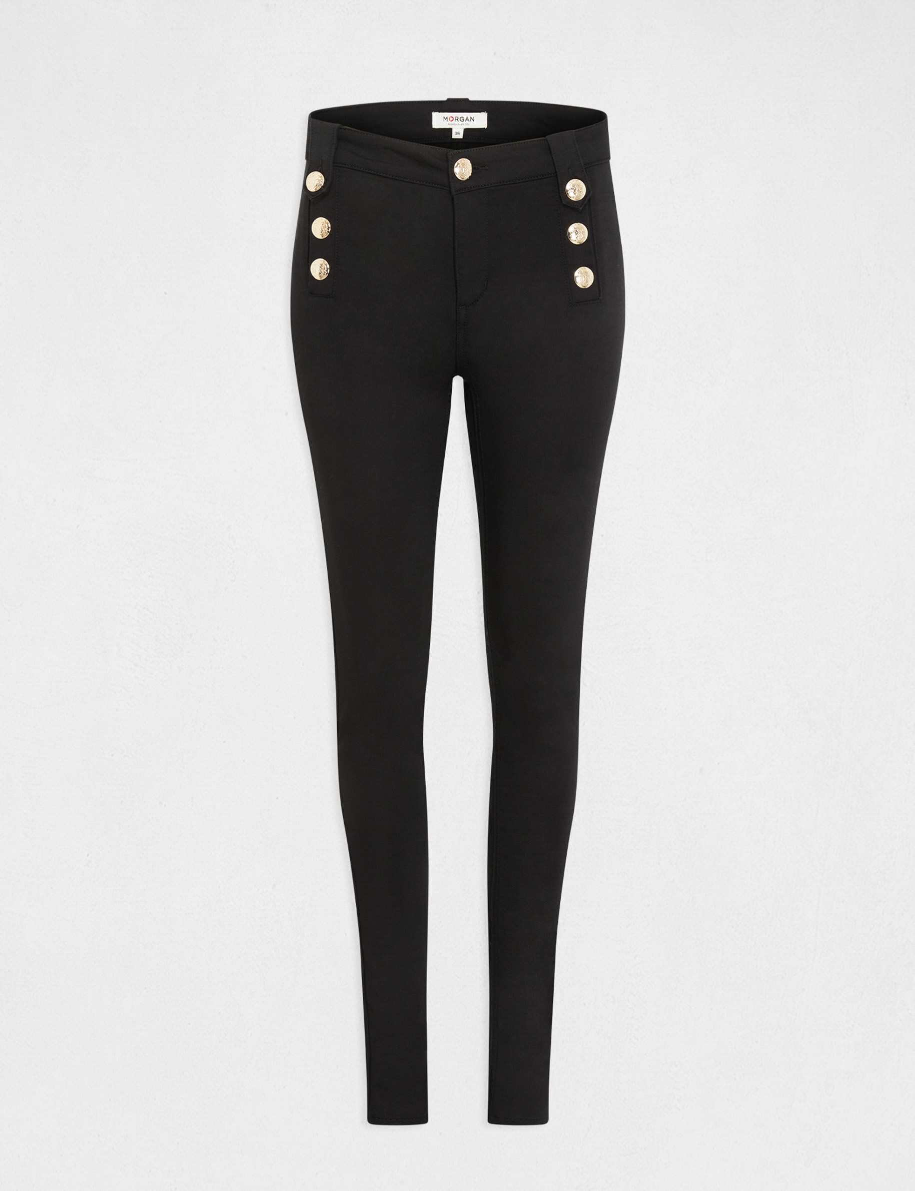 Pantalon skinny avec boutons décoratifs noir femme