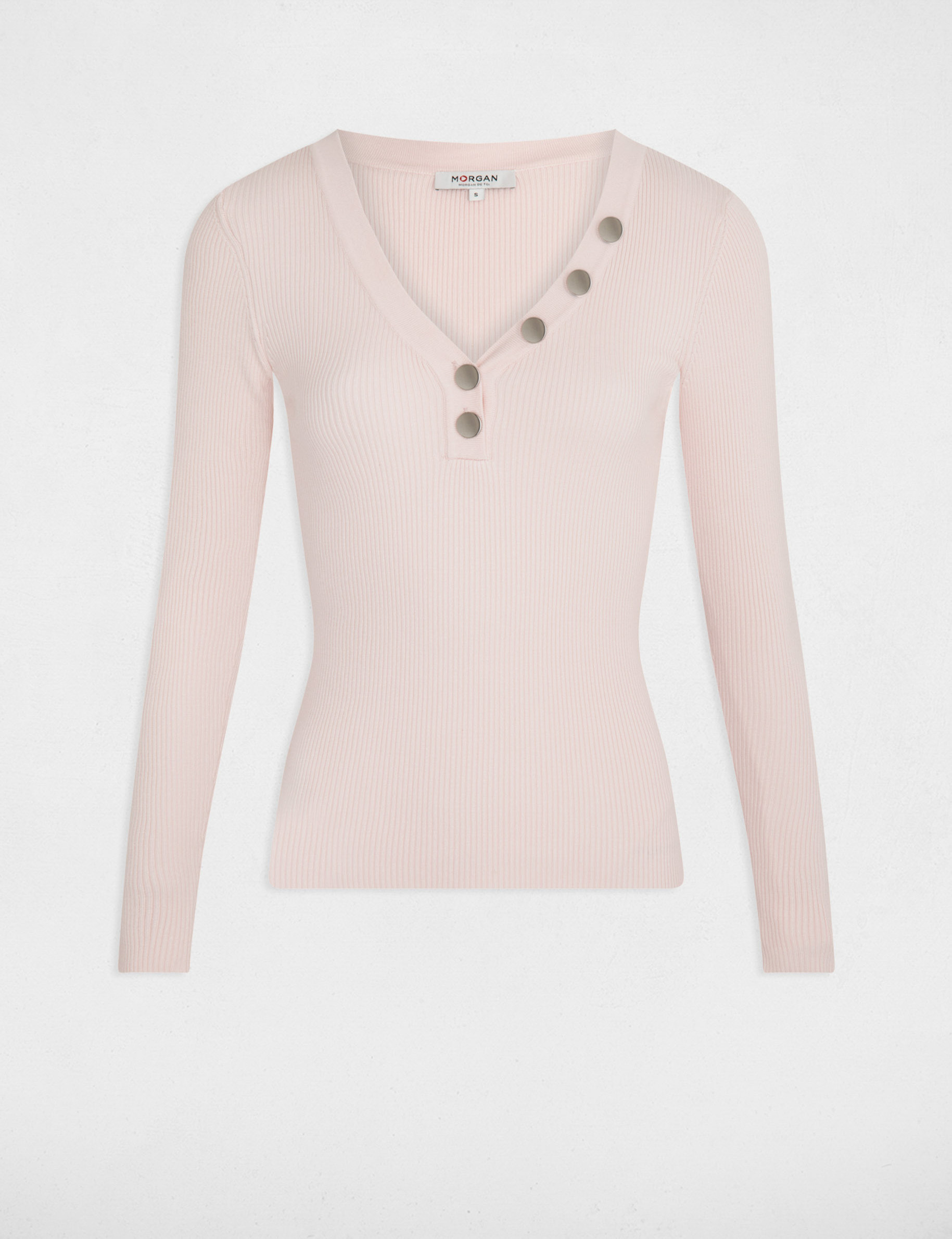 Long-sleeved jumper buttons fine knit pink women