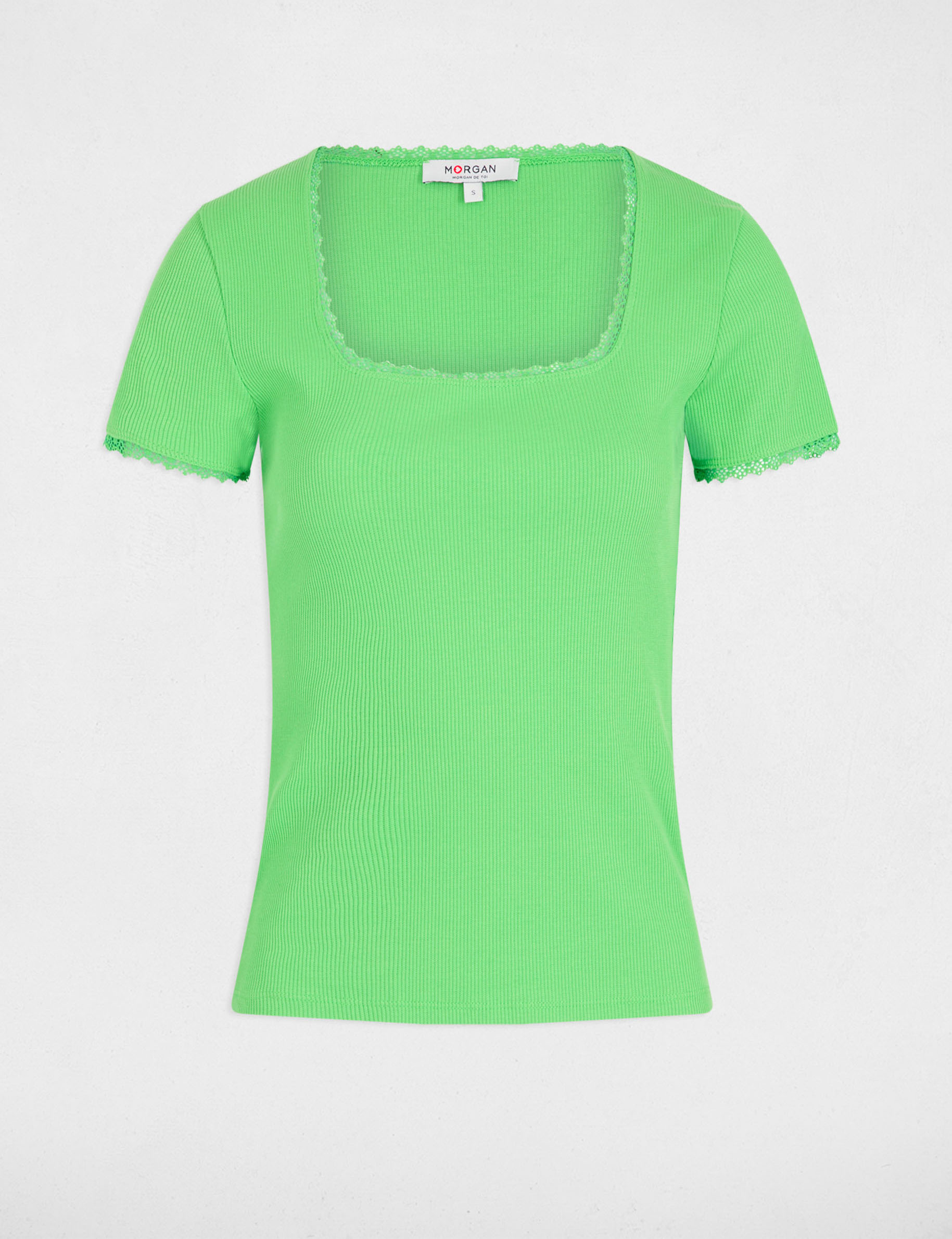 Short-sleeved ribbed t-shirt green women