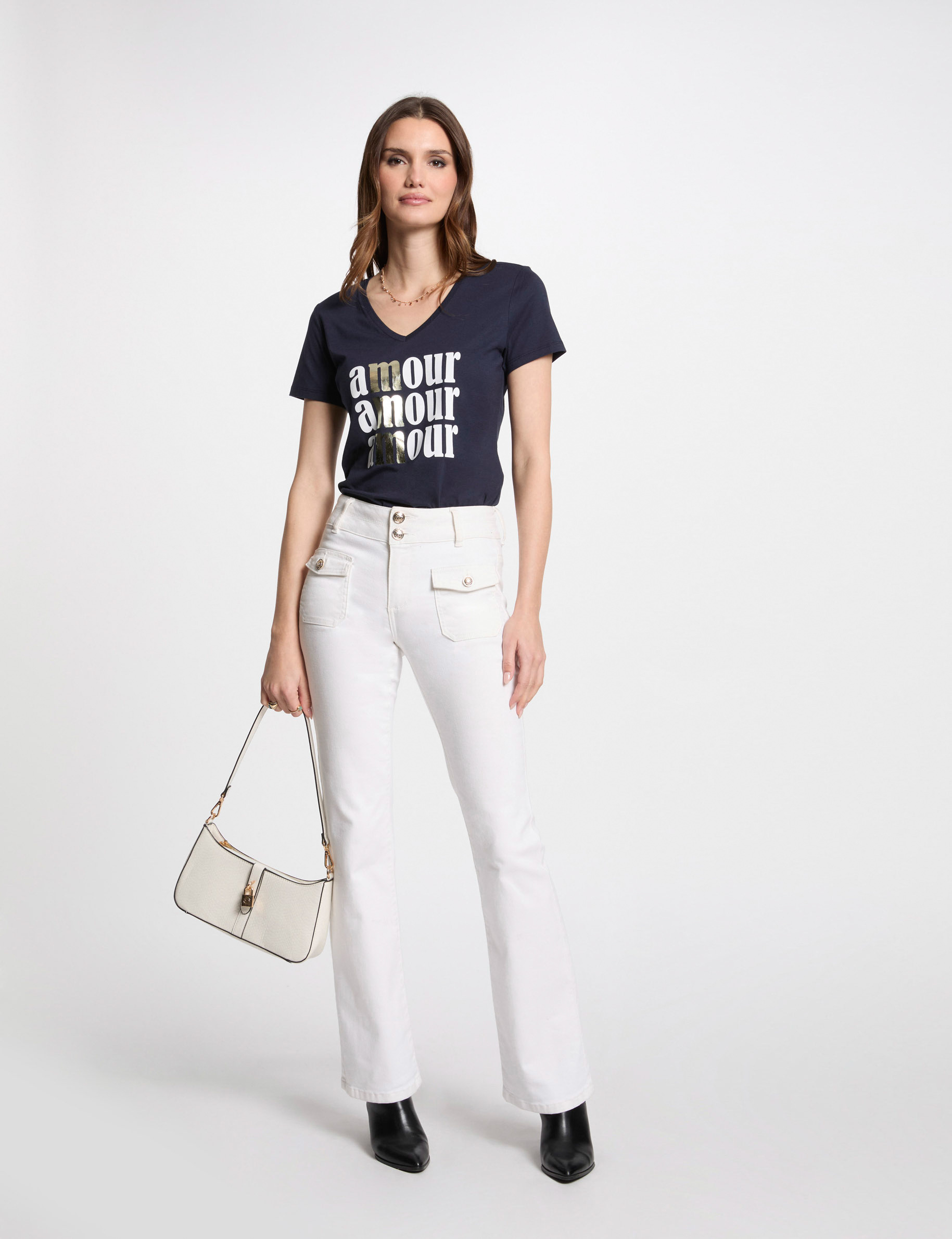 T-shirt with message navy blue women