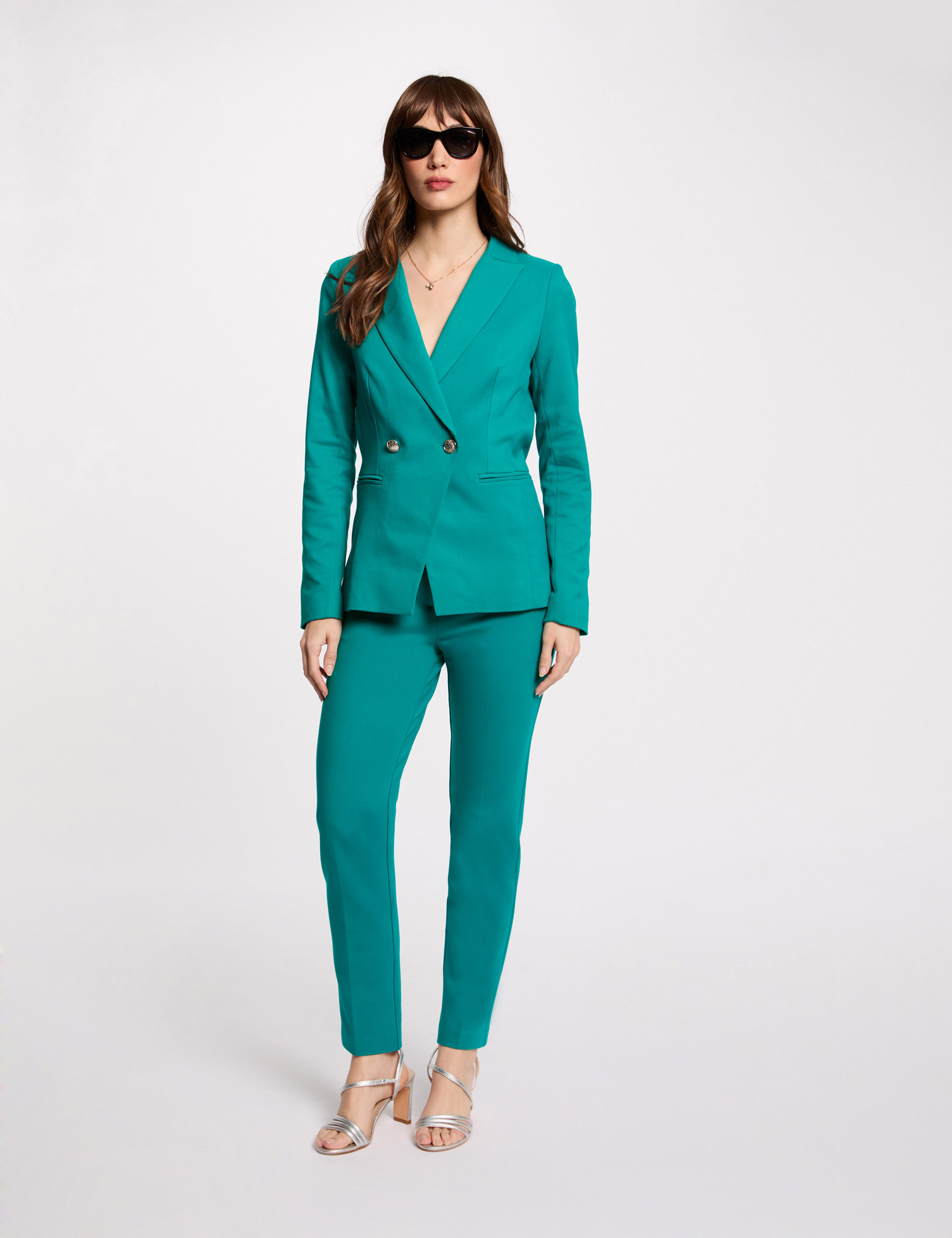 Waisted buttoned blazer turquoise blue women