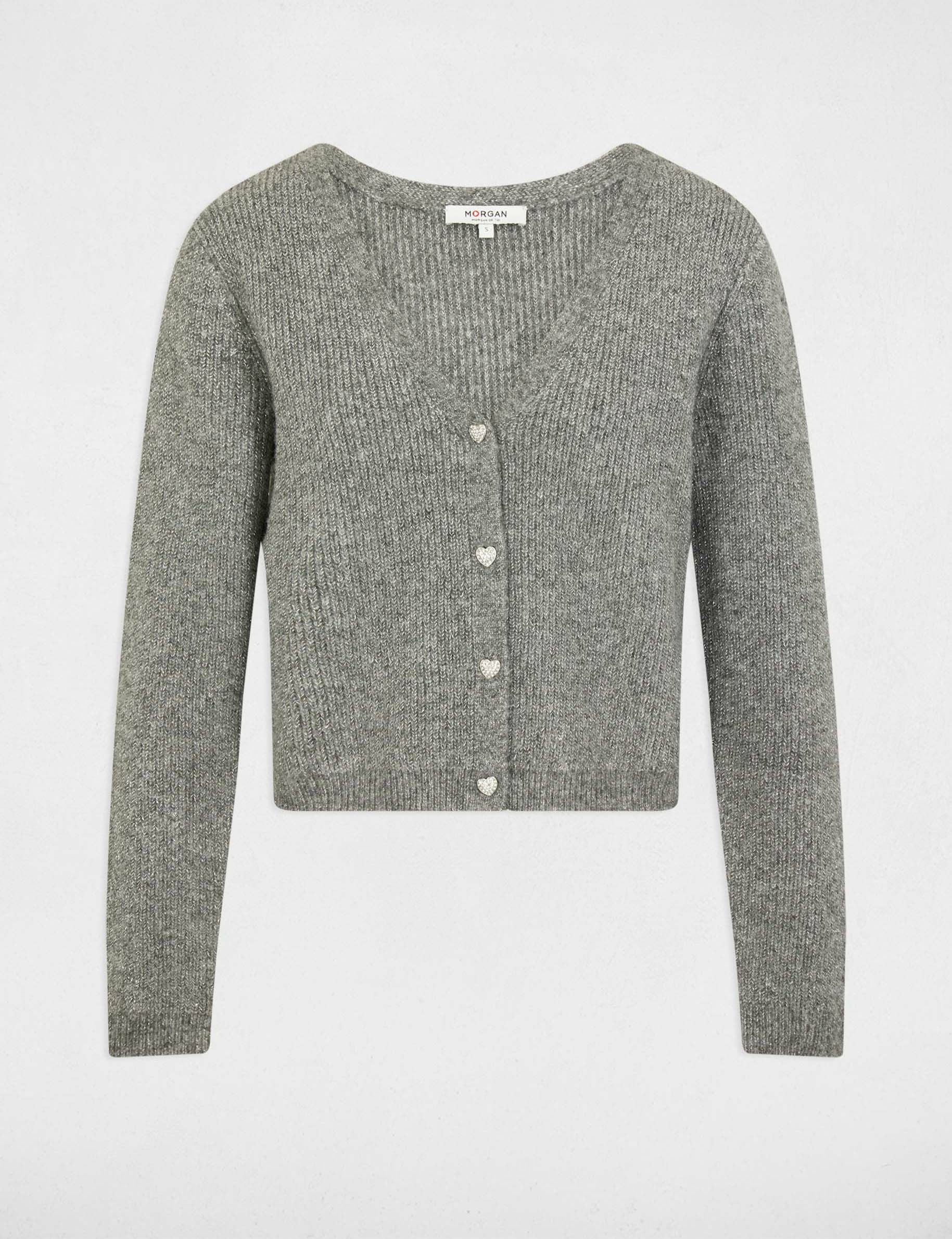 Cardigan with V-neck light grey women