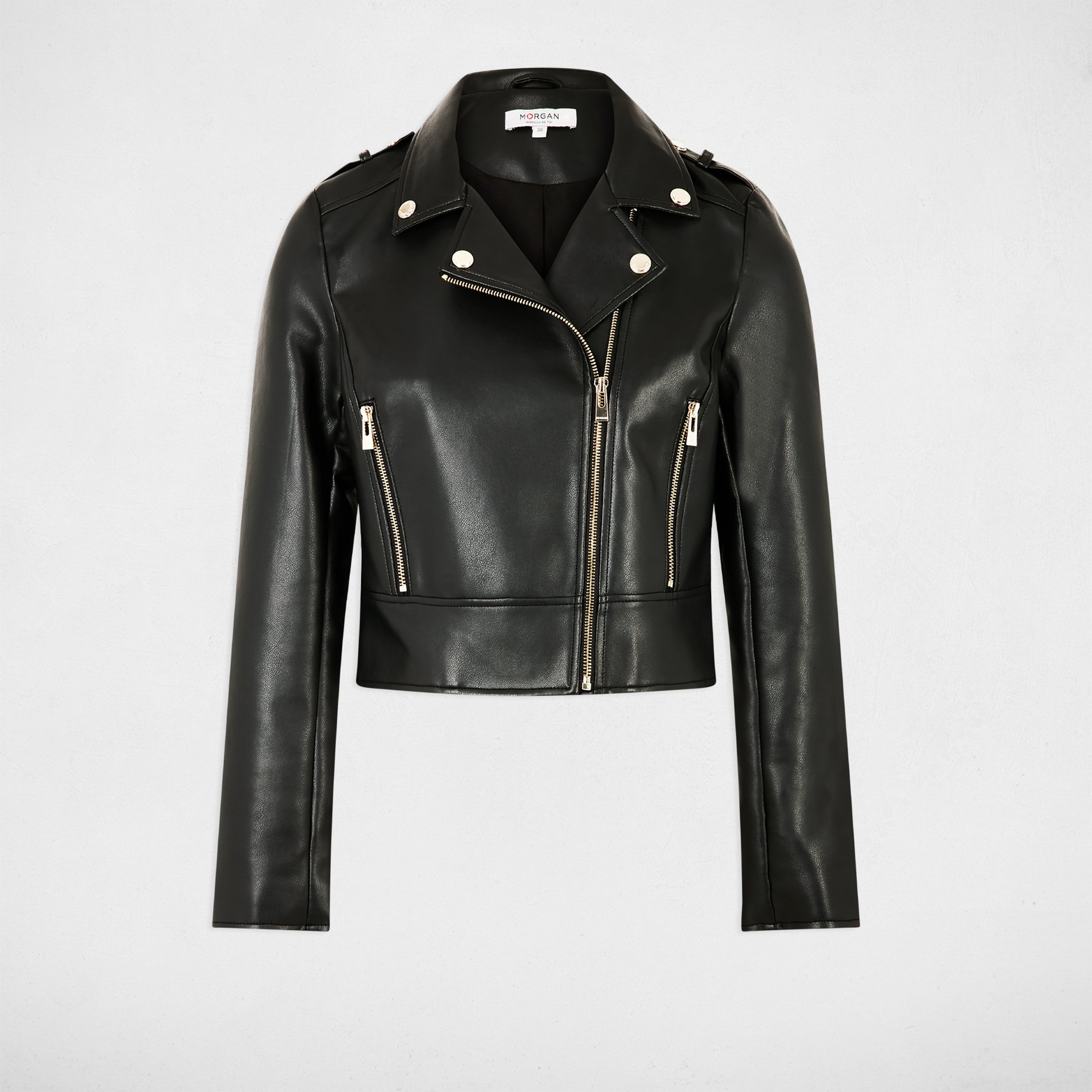 Short faux leather jacket black women