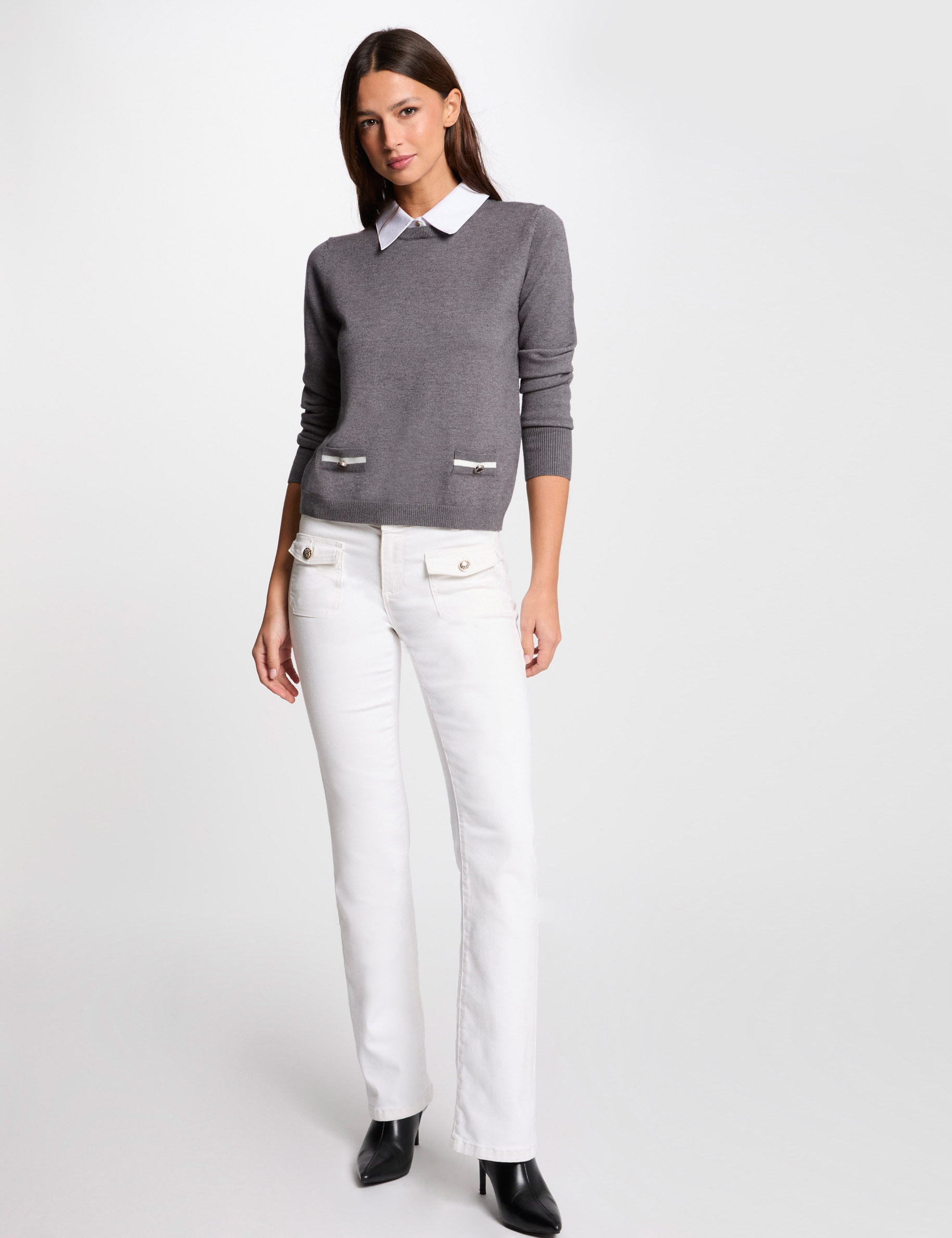 Jumper with shirt collar light grey women