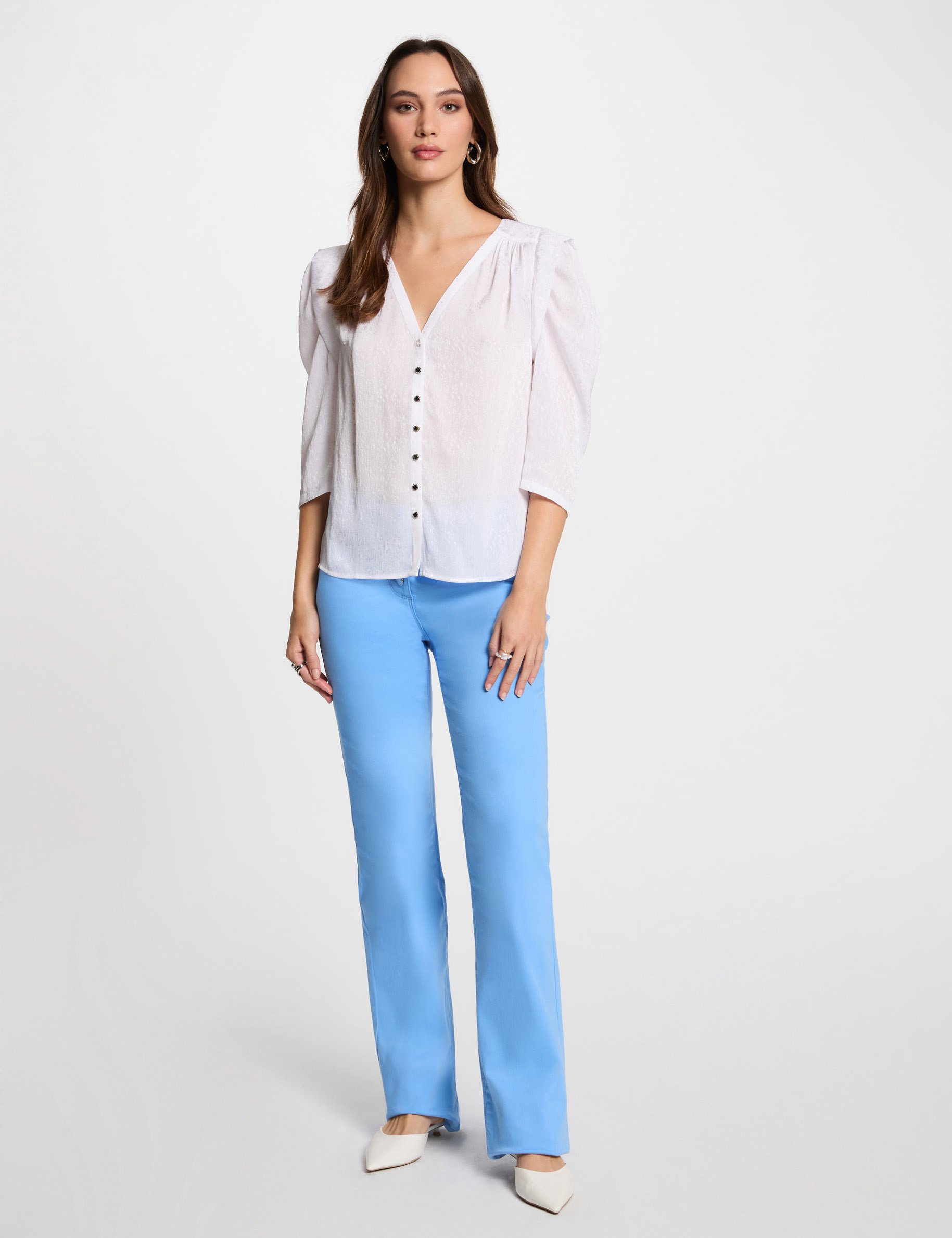 3/4-length sleeved shirt white women