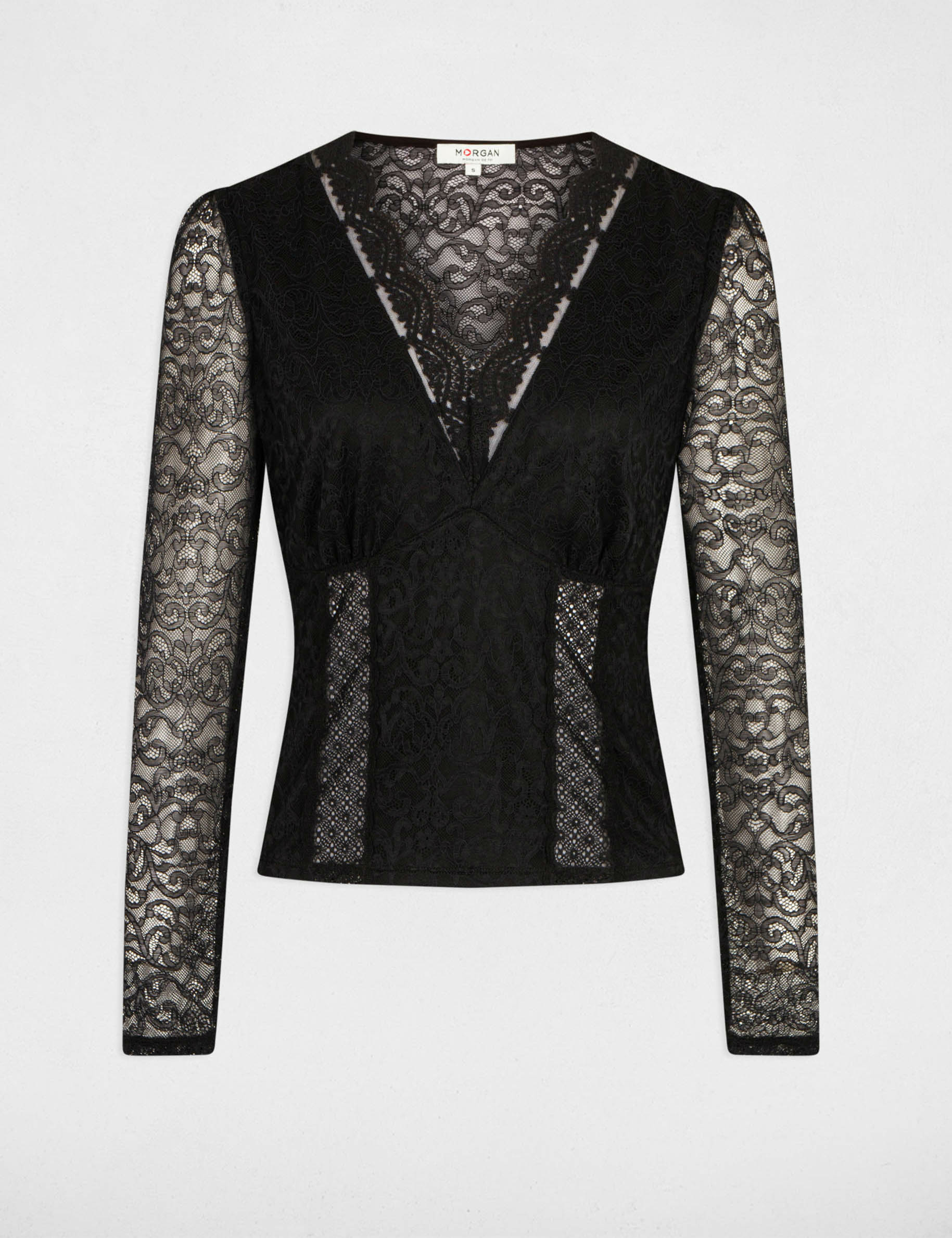 Long-sleeved t-shirt with lace black women