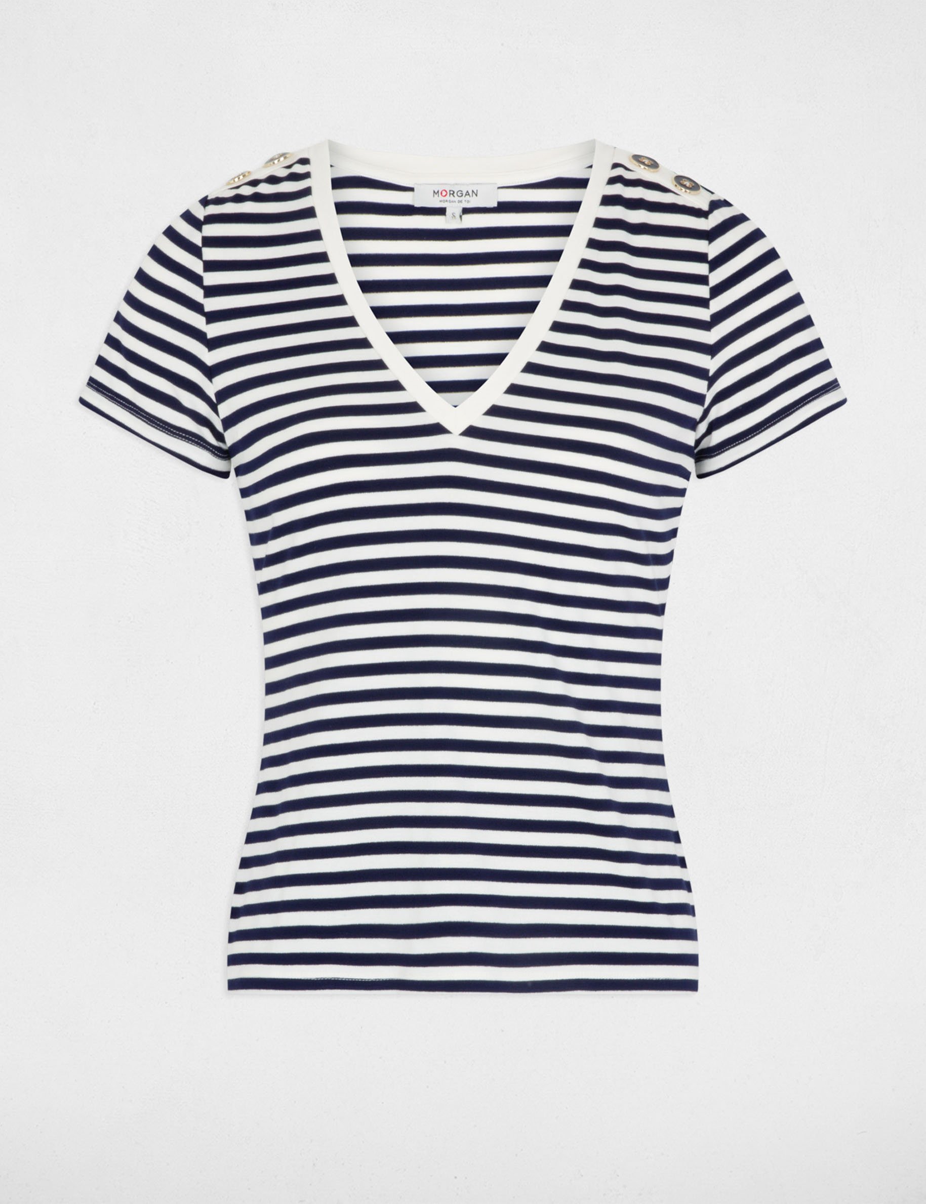 Striped short-sleeved t-shirt ivory women