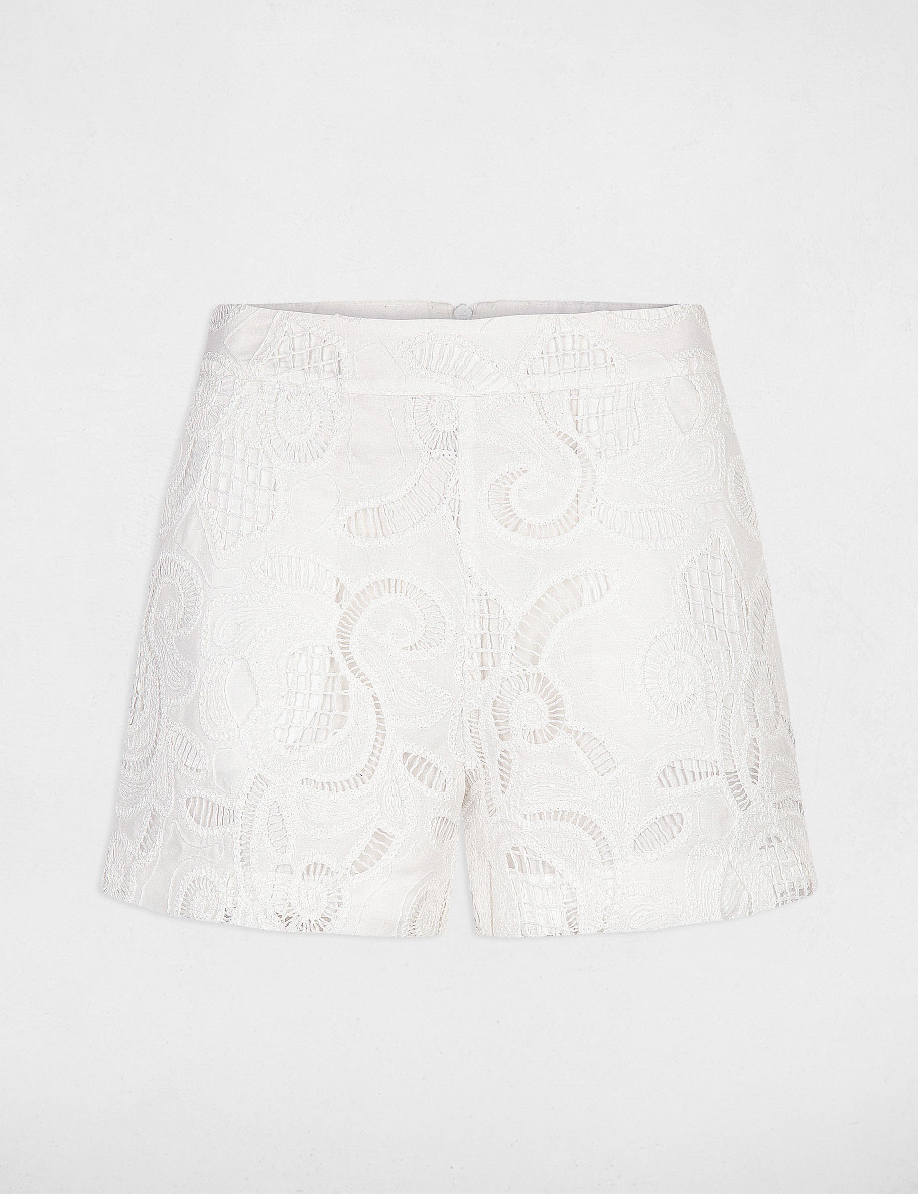 Short ajusté broderie anglaise ecru femme