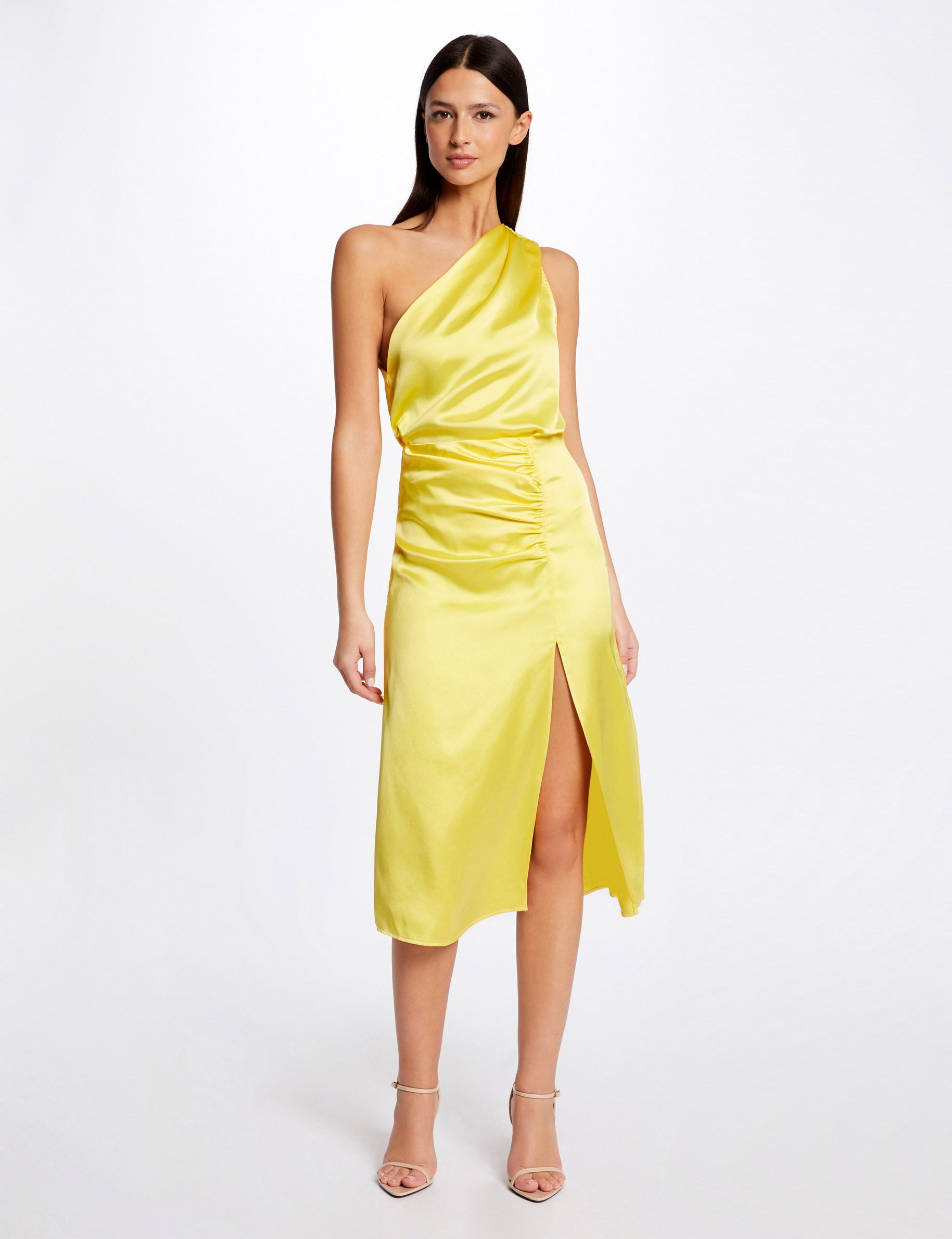 Asymmetrical satin blouse yellow ladies' | Morgan