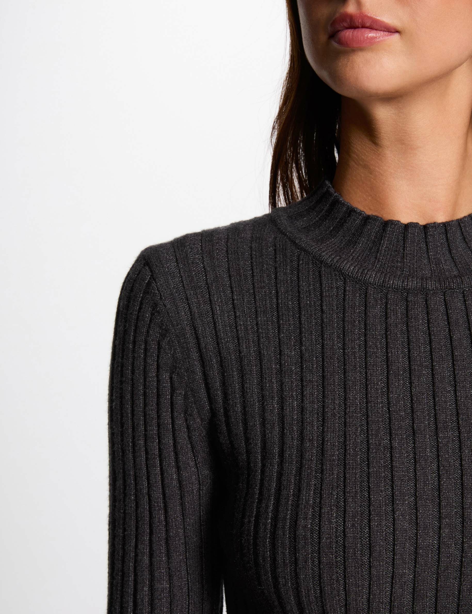 Ribbed jumper high collar anthracite grey women