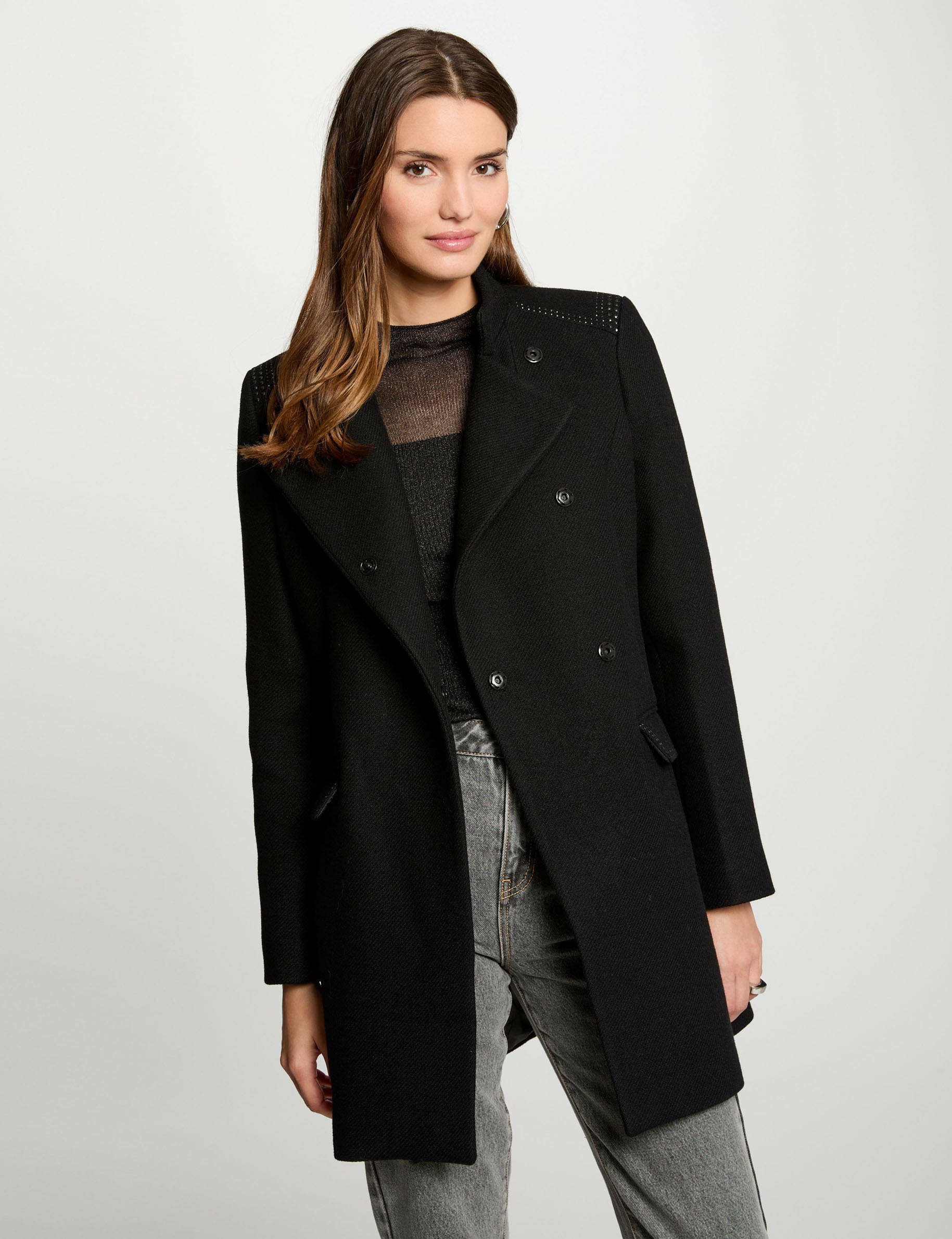 Buttoned long coat black women