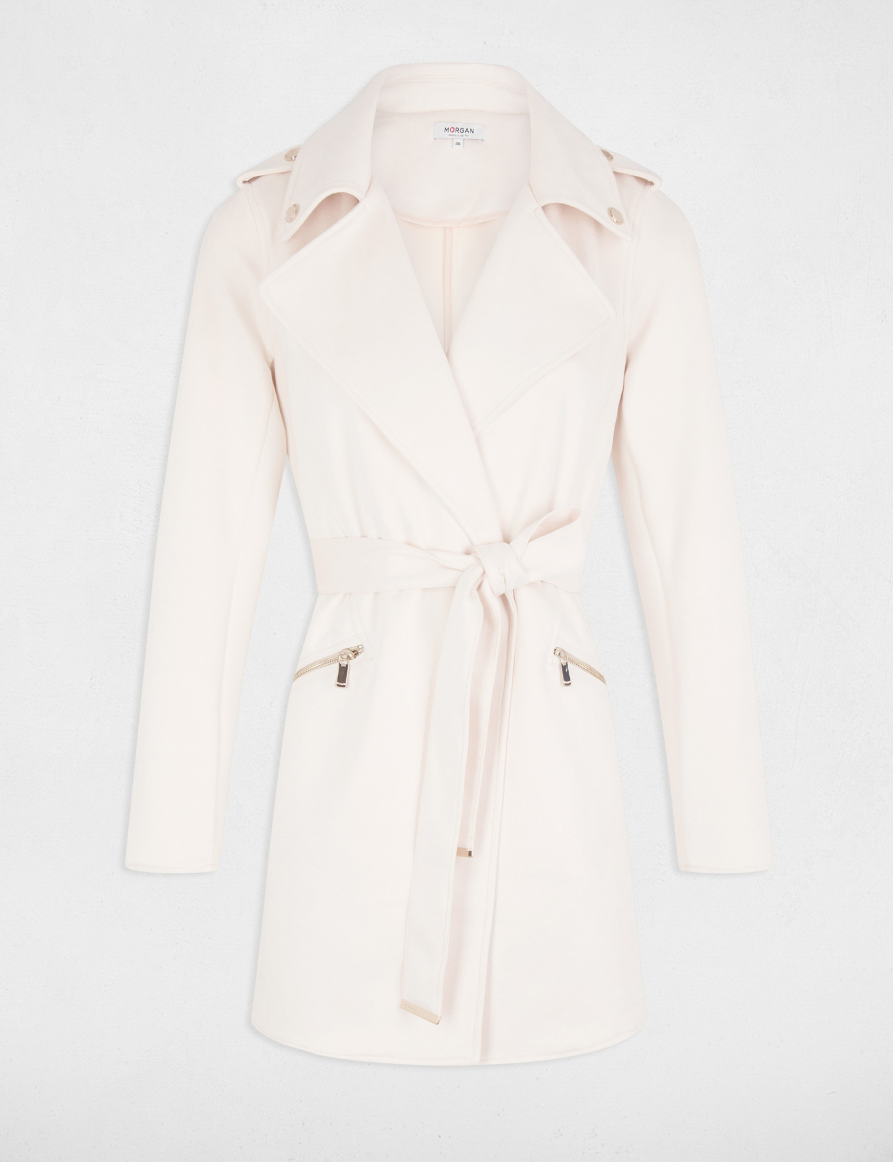 Belted long suede coat ivory women