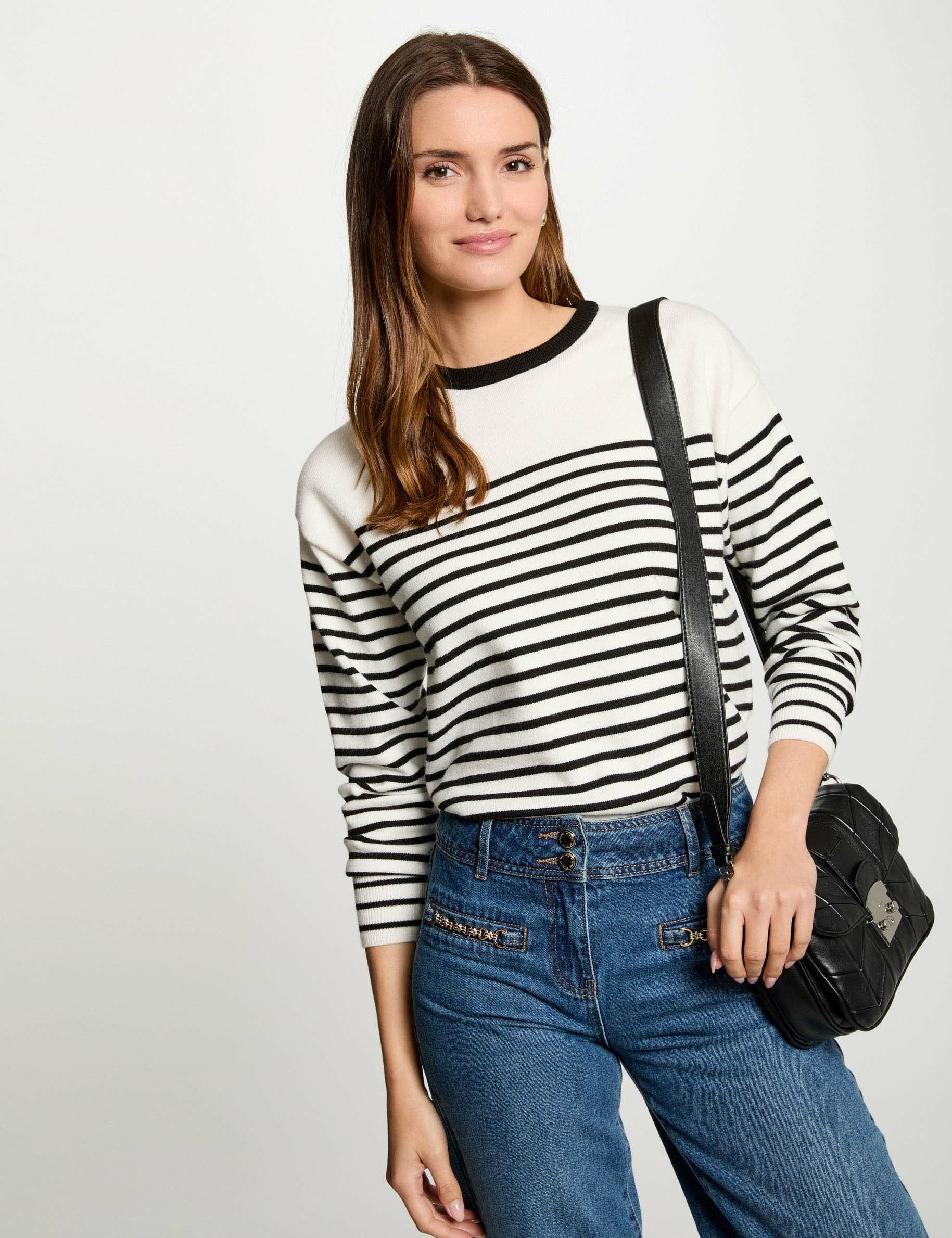 Striped jumper round neck white women