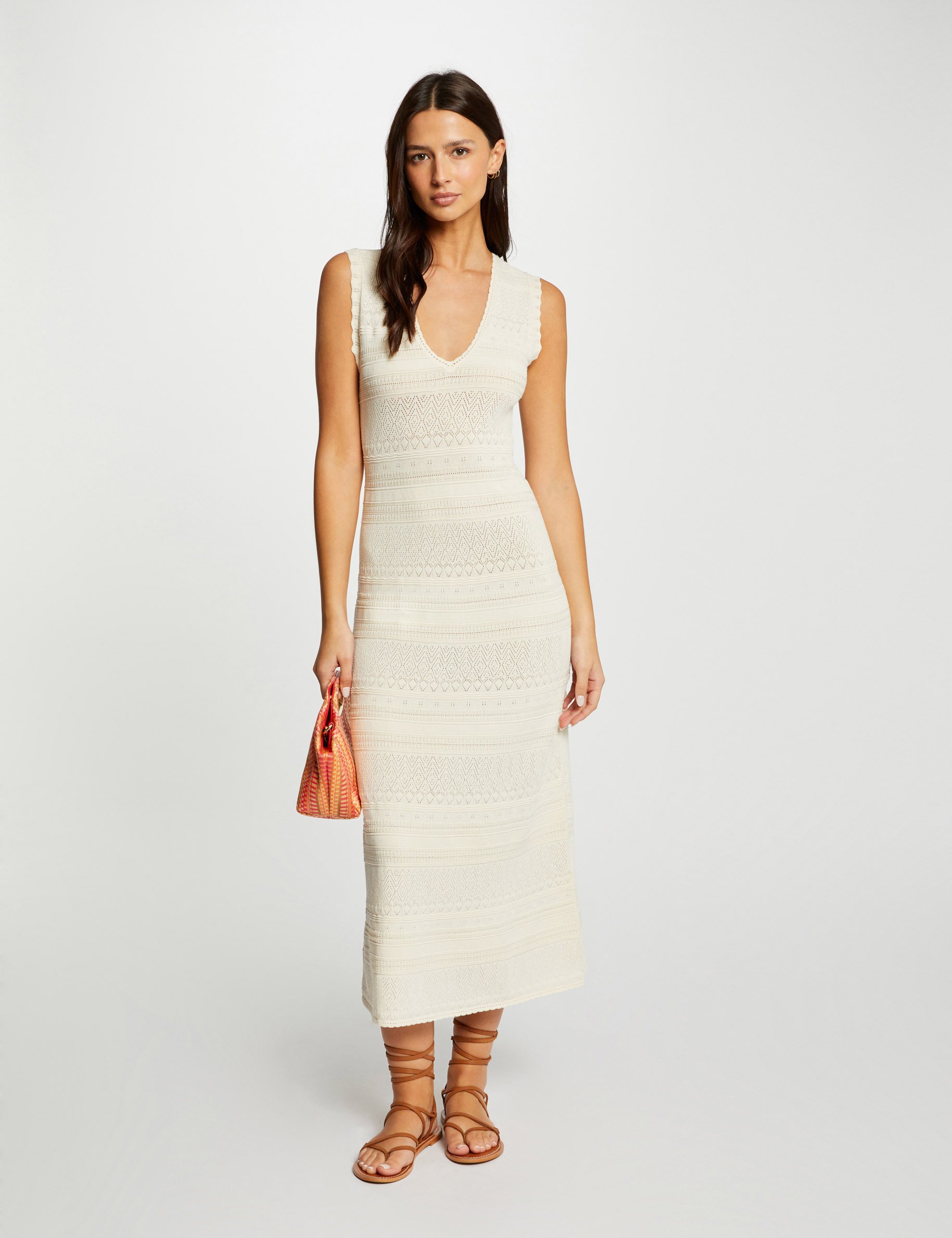 Fitted maxi knitted dress ivory women