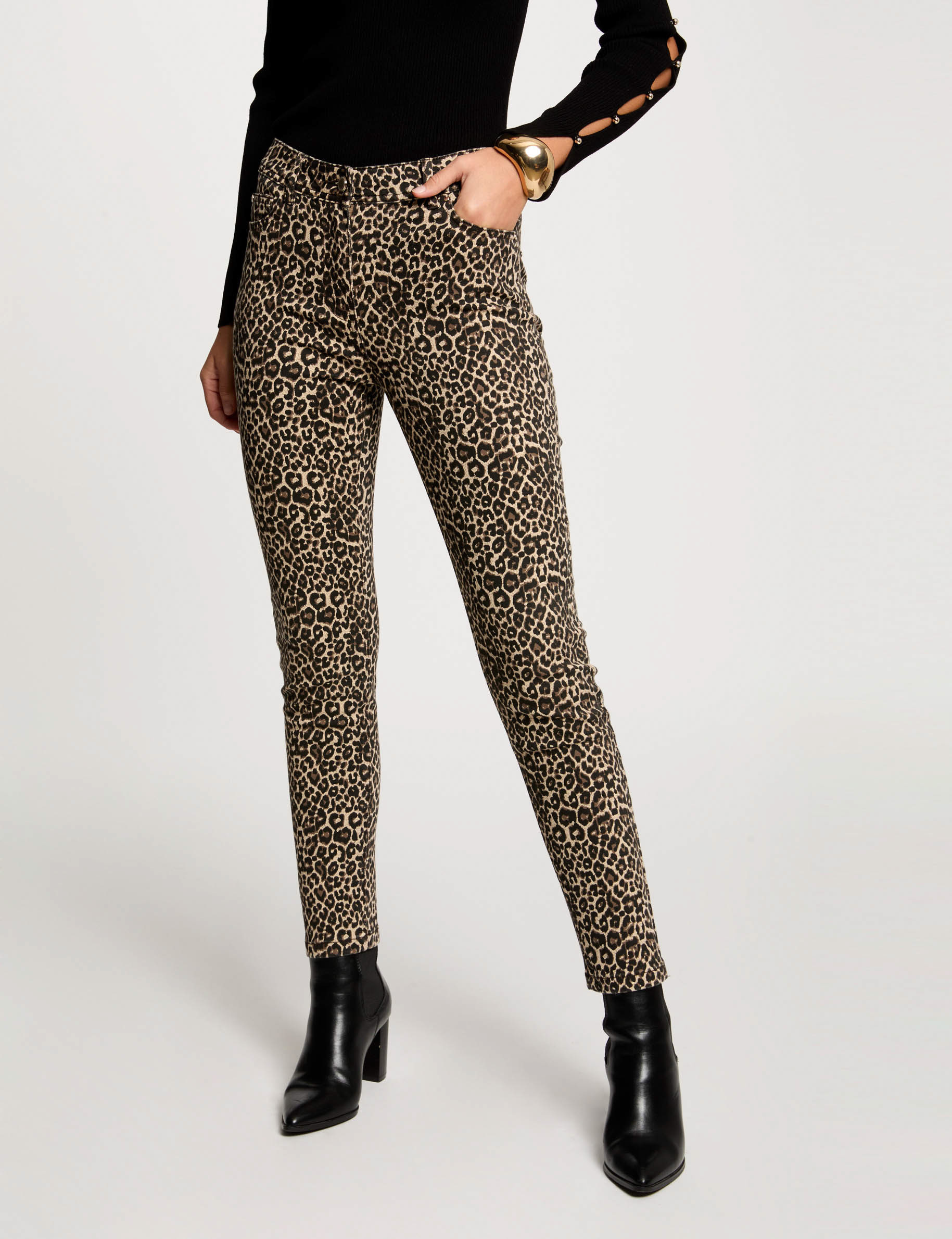 Slim trousers leopard print multicolor women