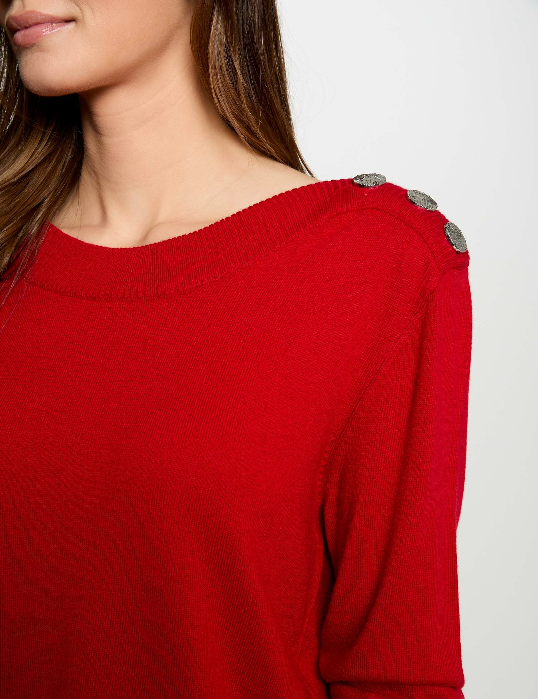 Jumper boat neck with buttons red women