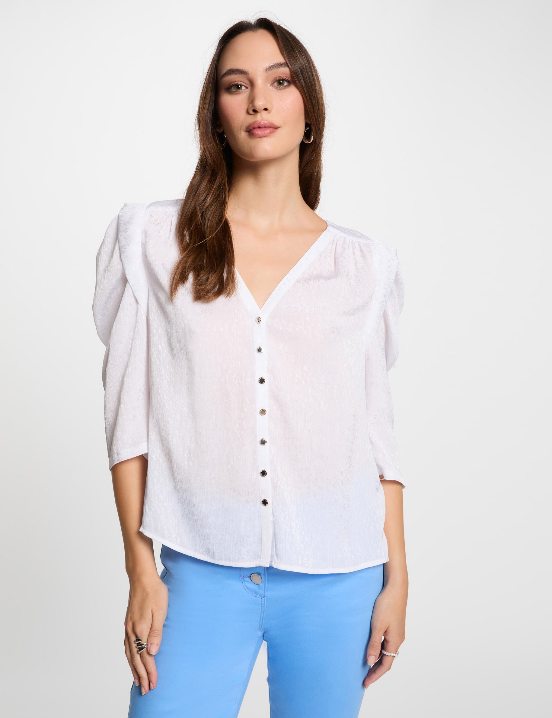 3/4-length sleeved shirt white women