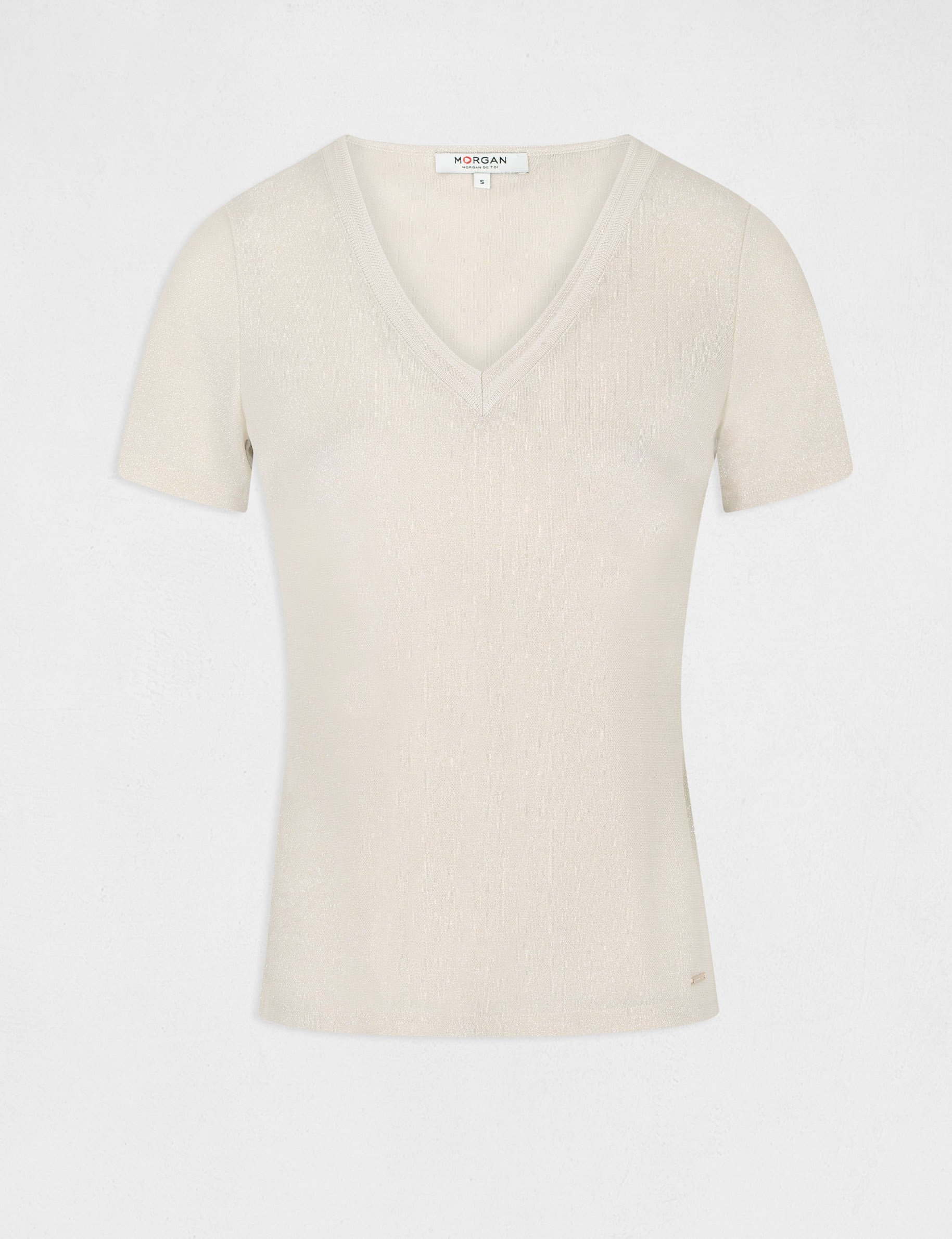 Short-sleeved t-shirt with V-neck ivory ladies'