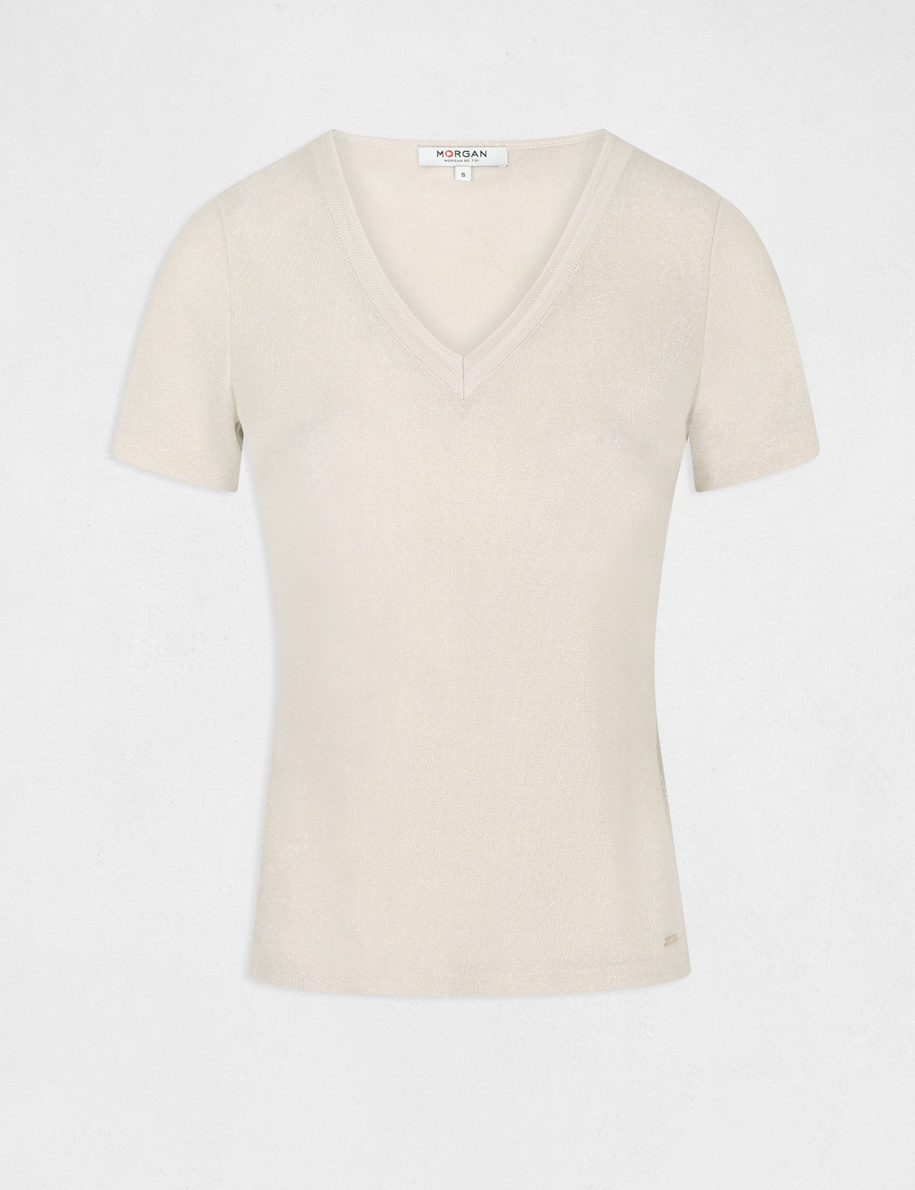 Short-sleeved t-shirt with V-neck ivory women