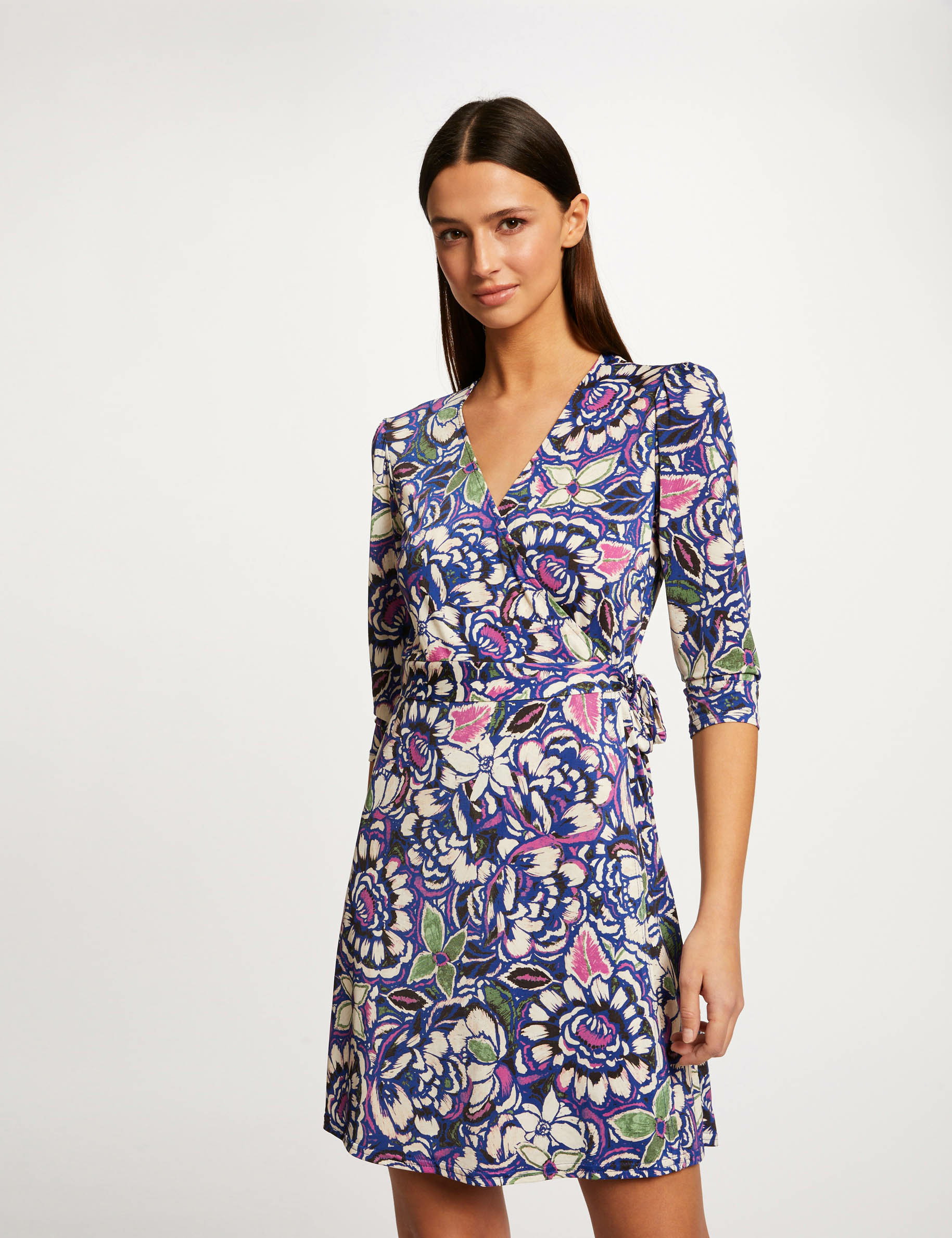 Wrap dress with vegetal print multicolored women