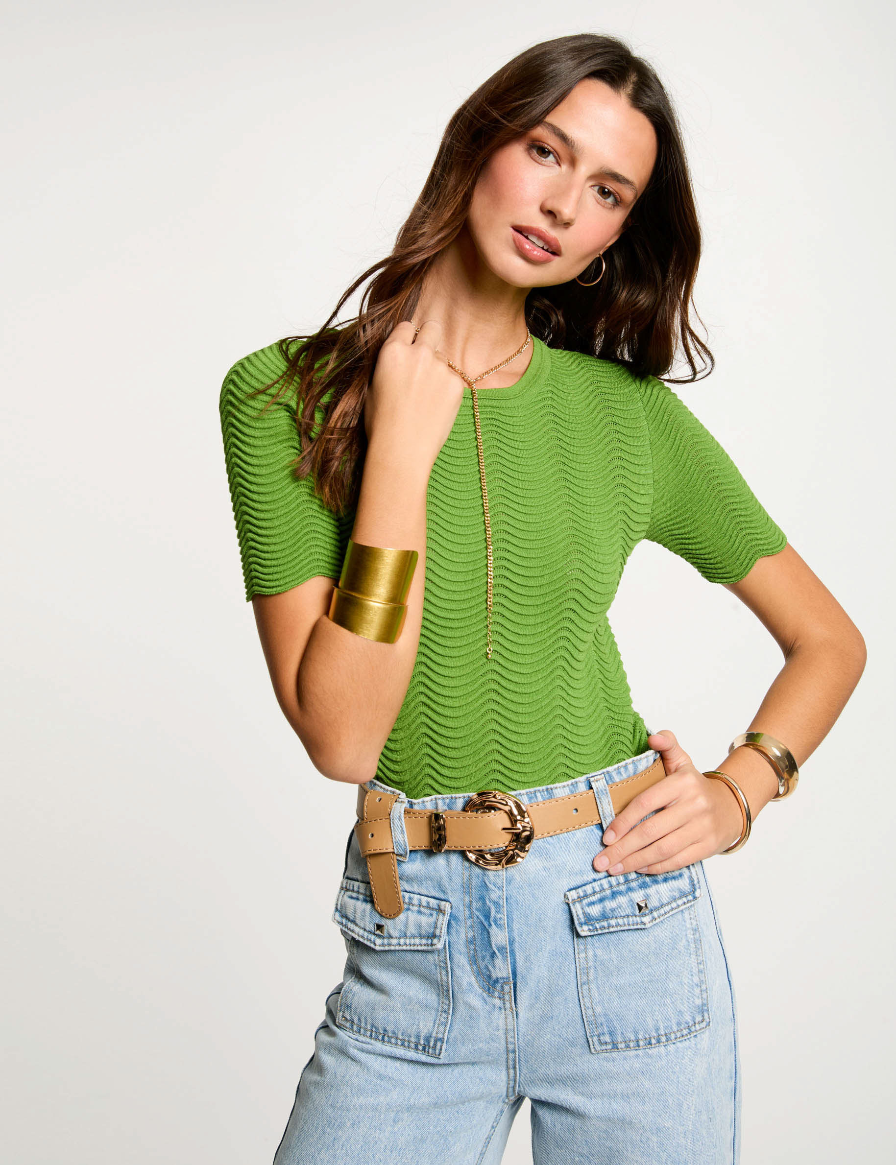 Short-sleeved jumper aniseed green women