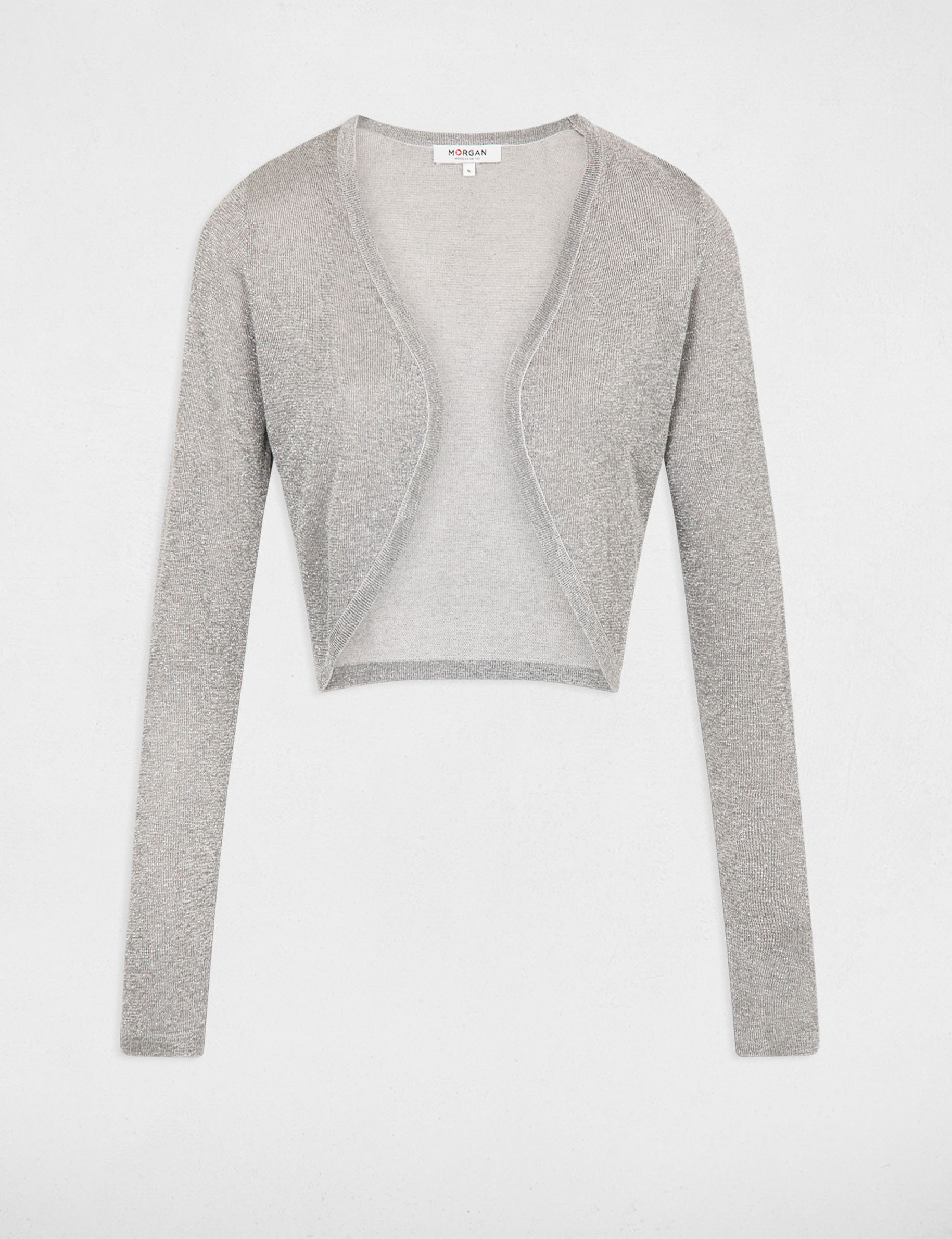 Short cardigan metallised threads light grey ladies'