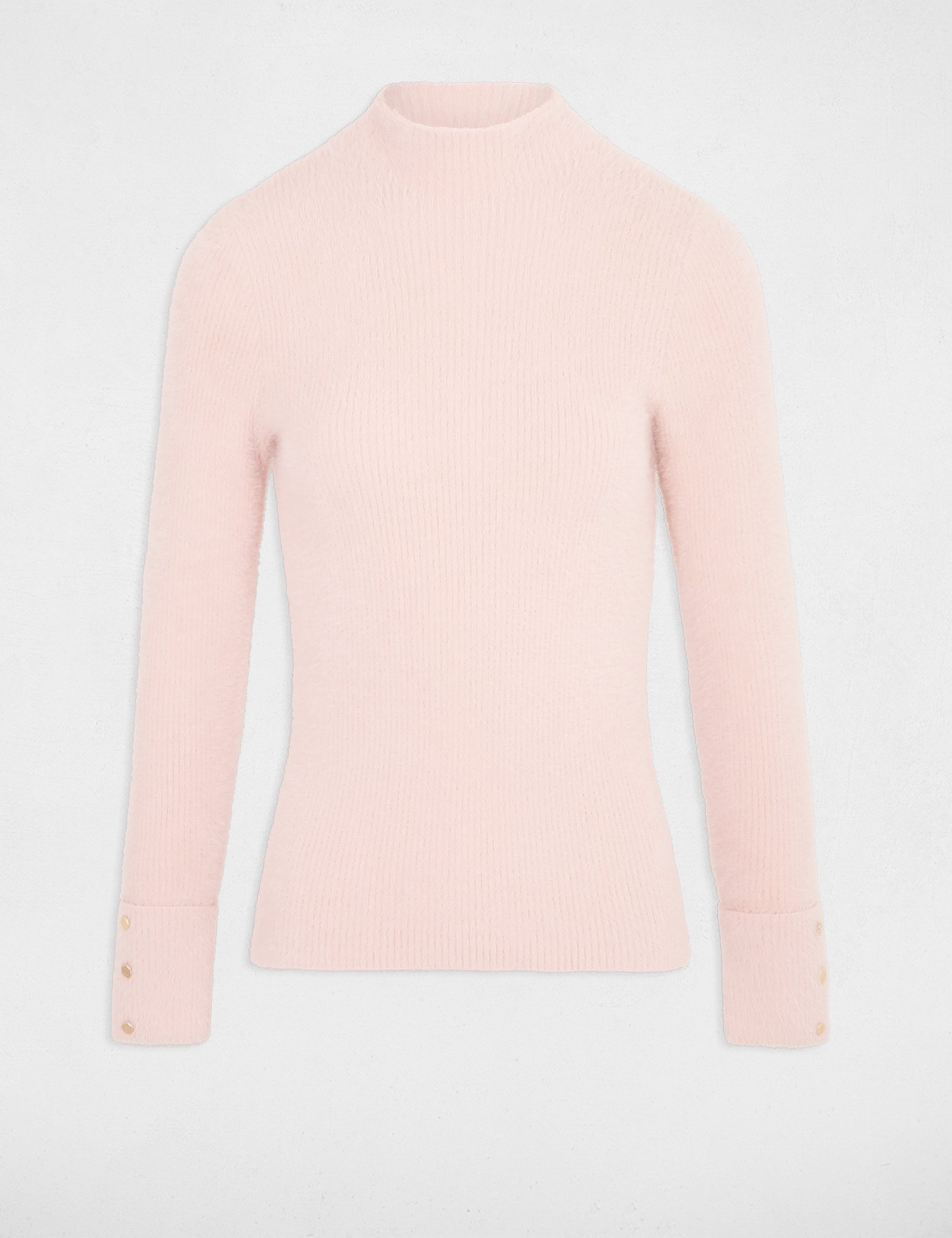 Fluffy knit long-sleeved jumper light pink women