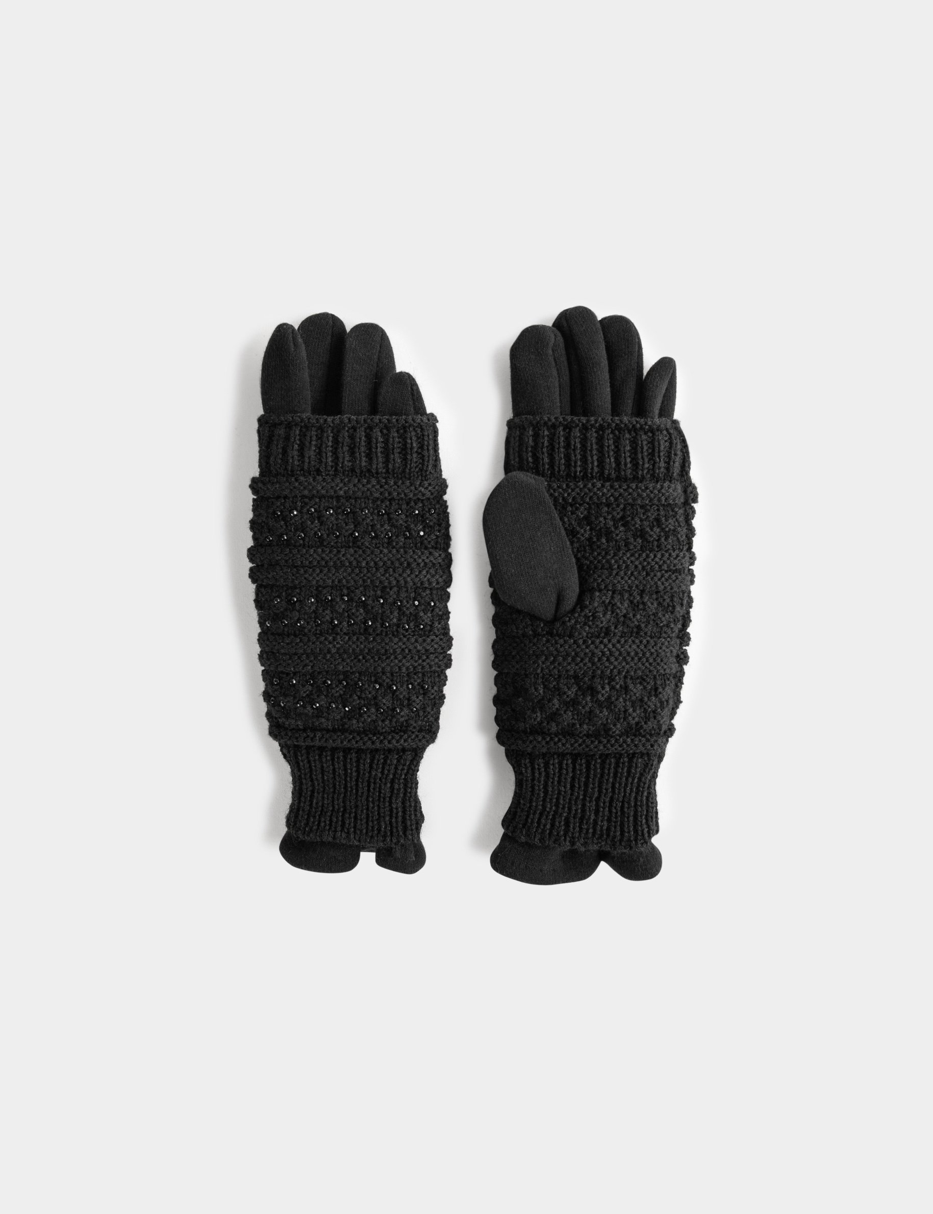 Knitted gloves with rhinestones black women