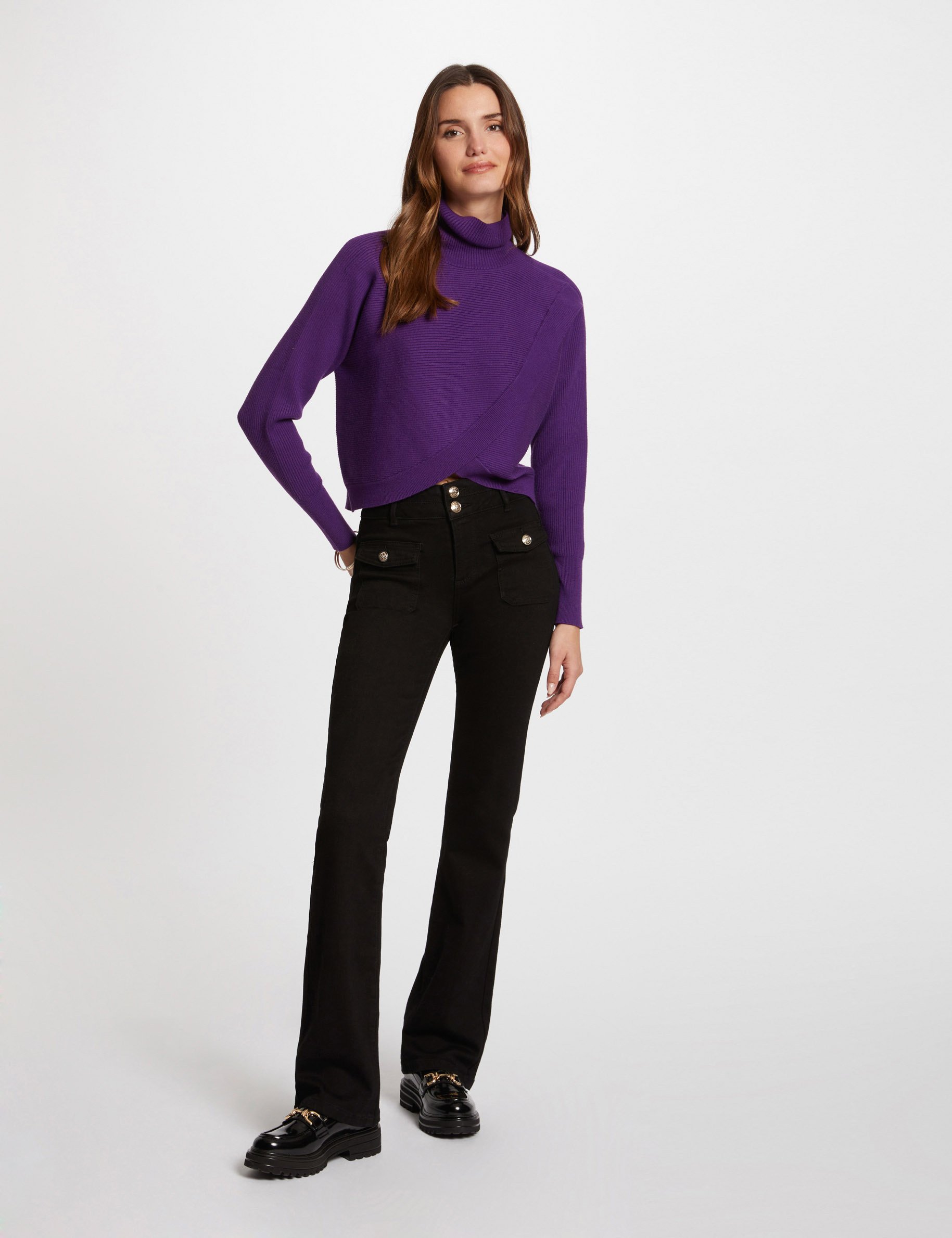 Long-sleeved jumper wrap-over effect purple women