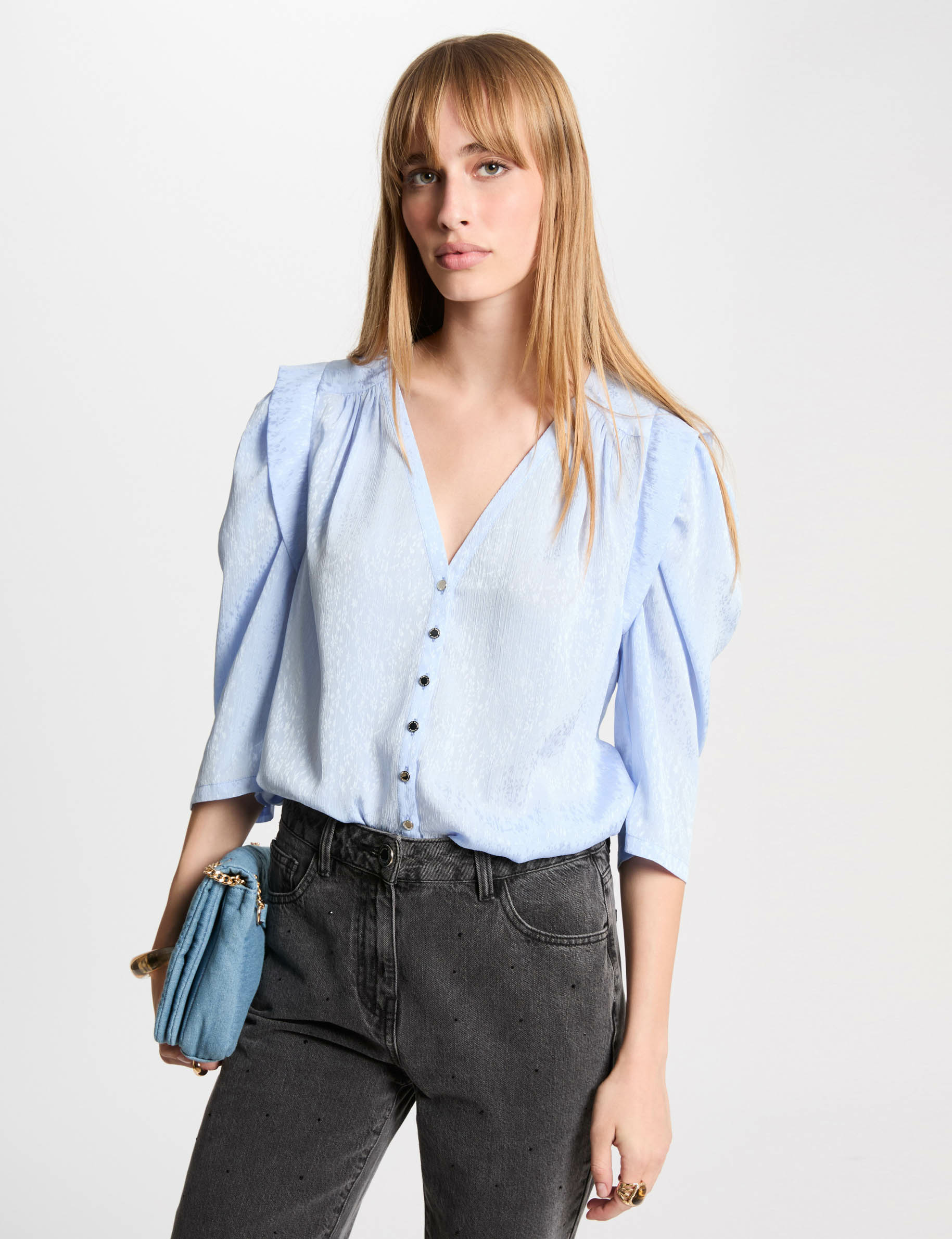 3/4-length sleeved shirt sky blue women