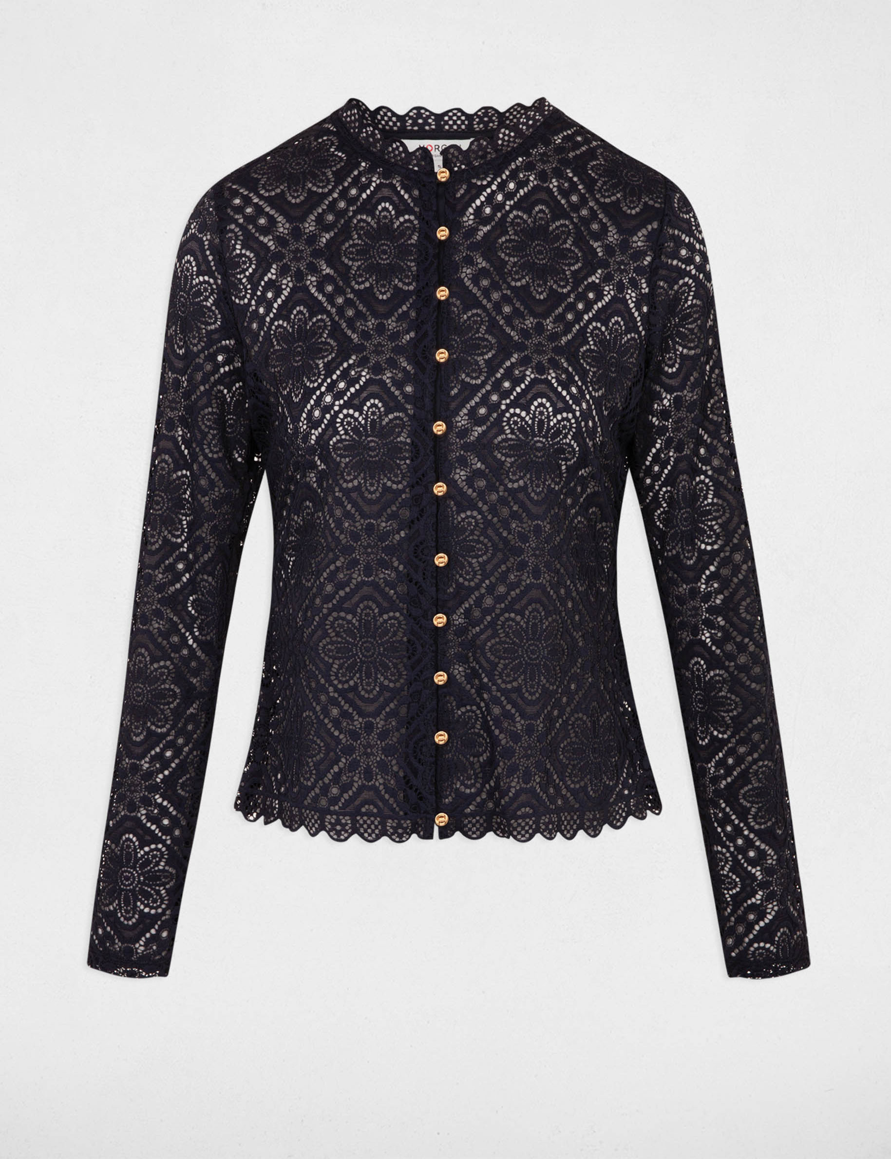 Long-sleeved t-shirt with lace navy women