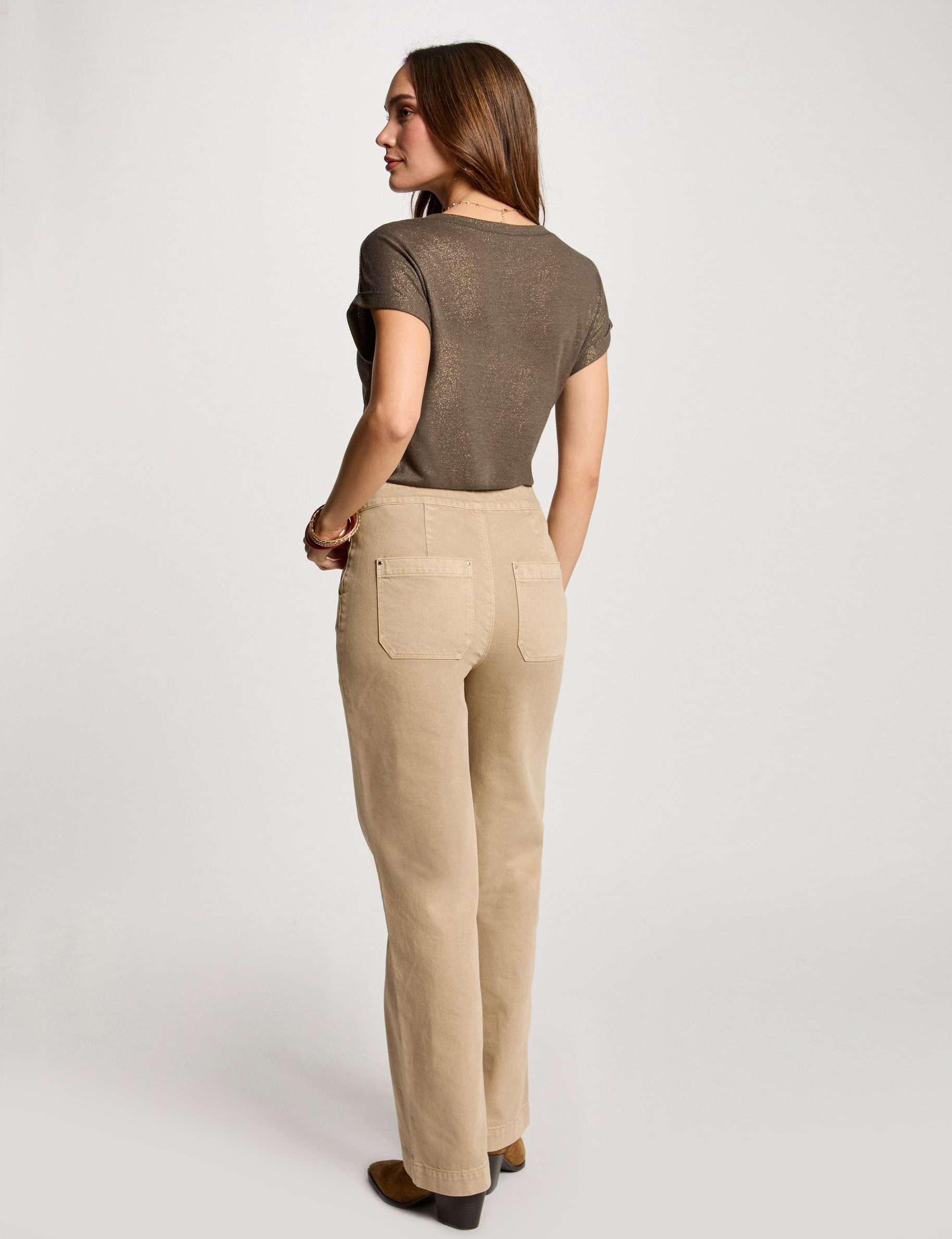 Wide leg trousers with buttons light brown women