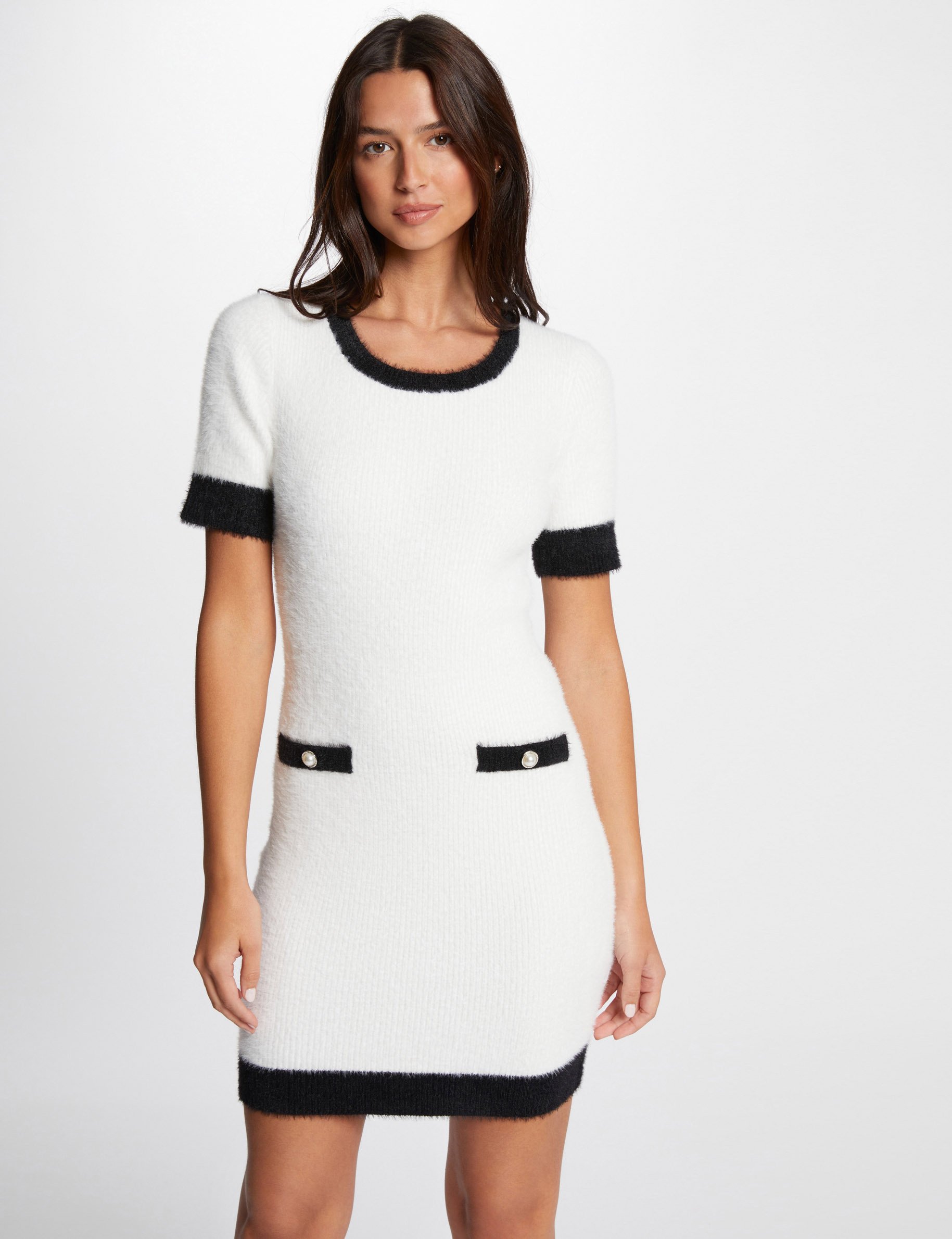 Fitted mini knitted dress ecru women