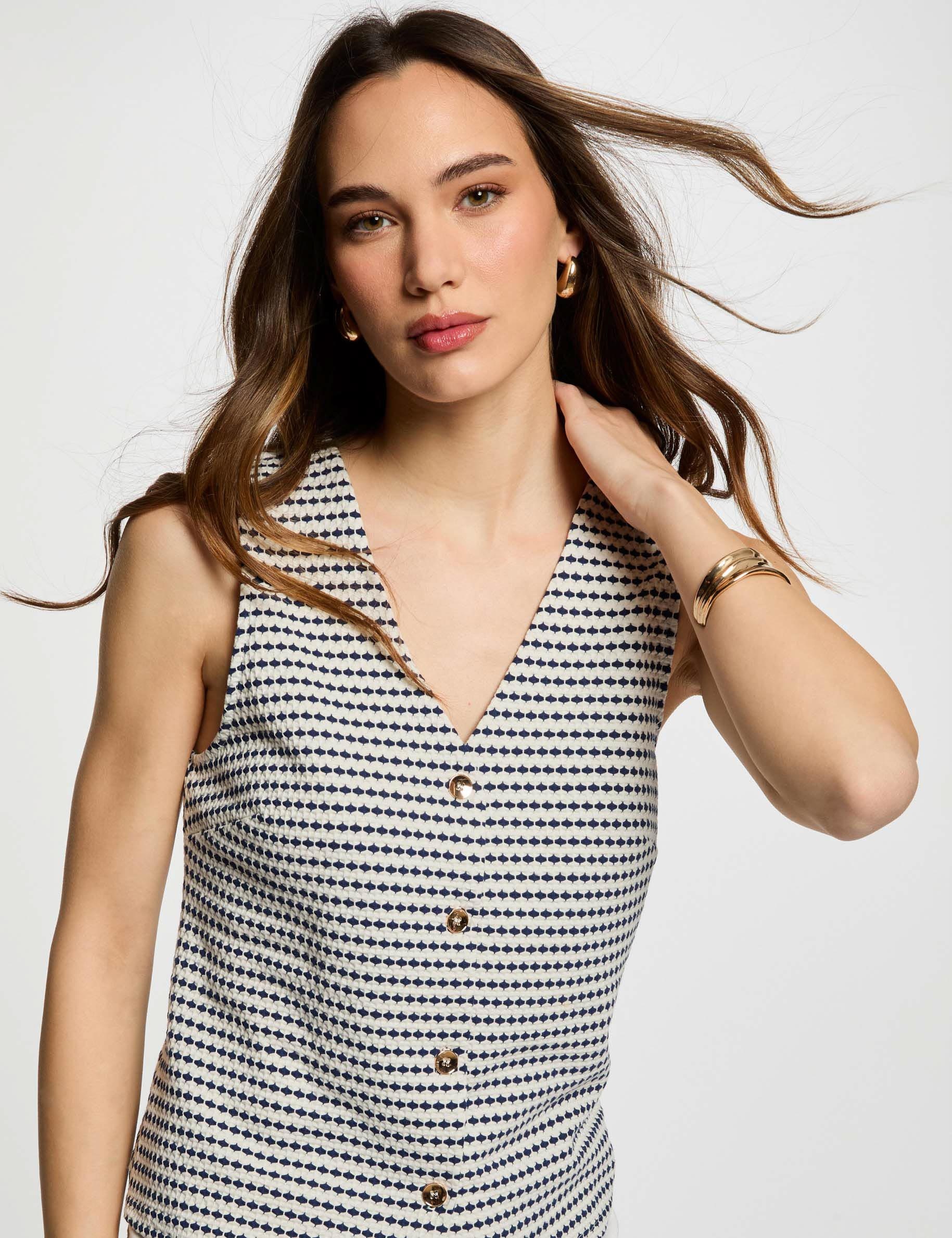 printed sleeveless waistcoat navy blue women Printed sleeveless waistcoat navy blue women
