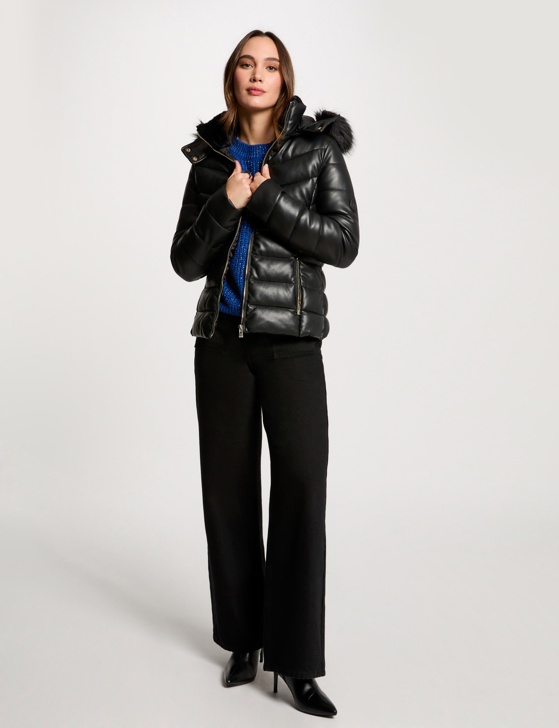 Faux leather padded jacket black women