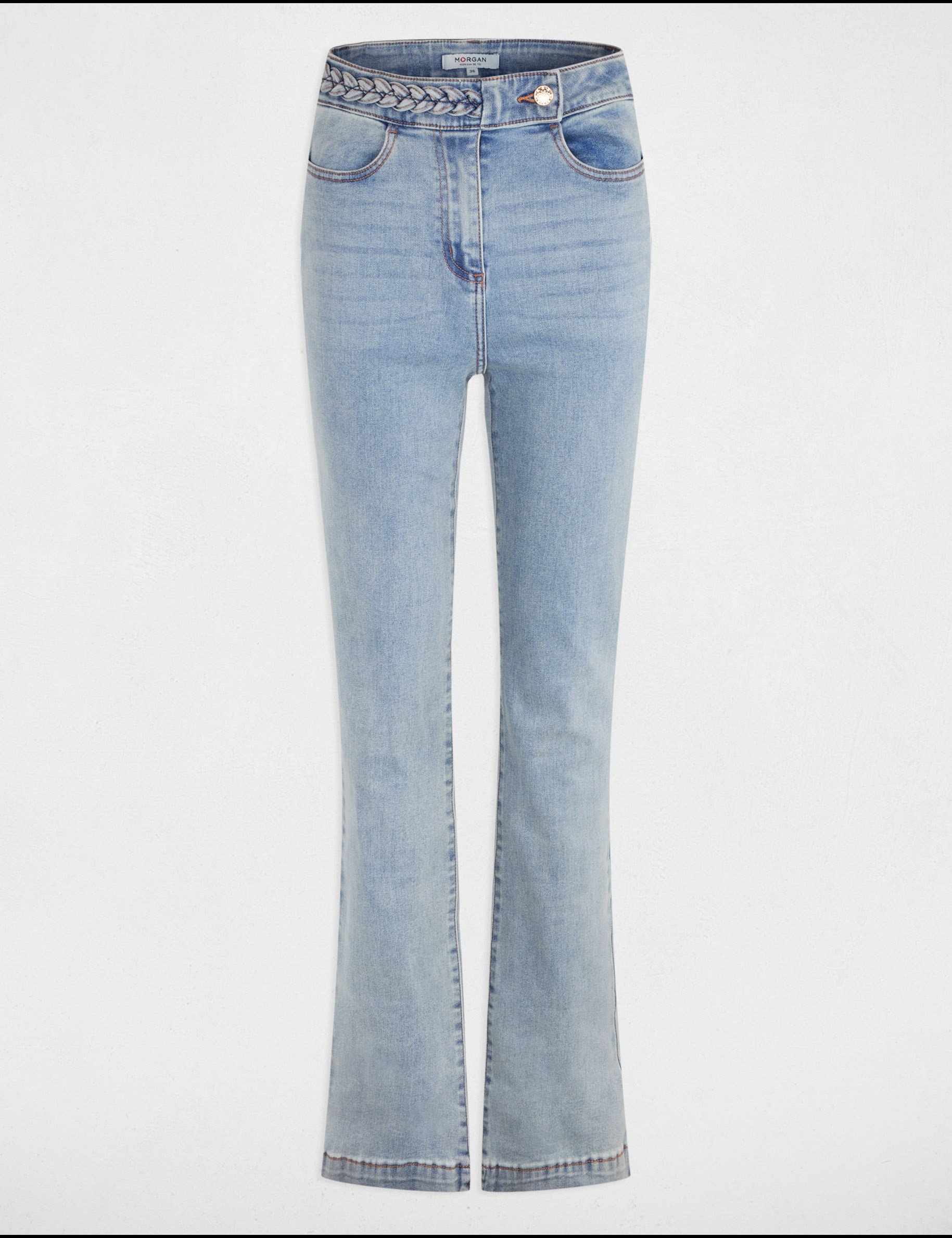 Straight jeans with braided details bleach denim women