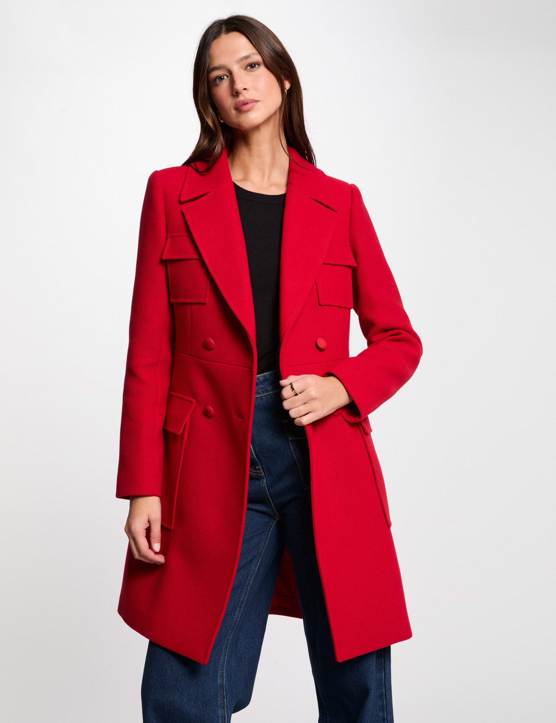 Buttoned long coat red women