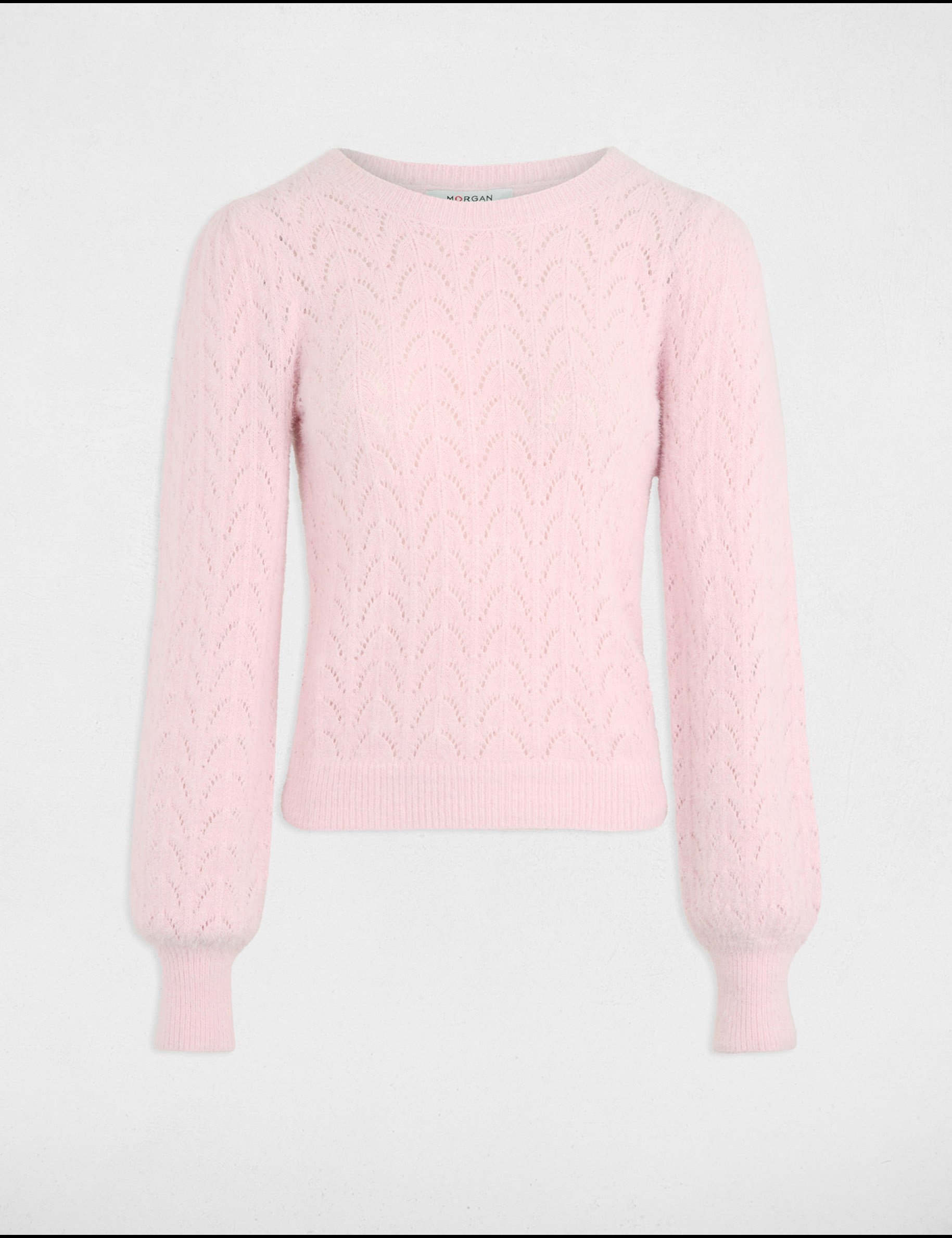 Openwork jumper round neck pastel pink women