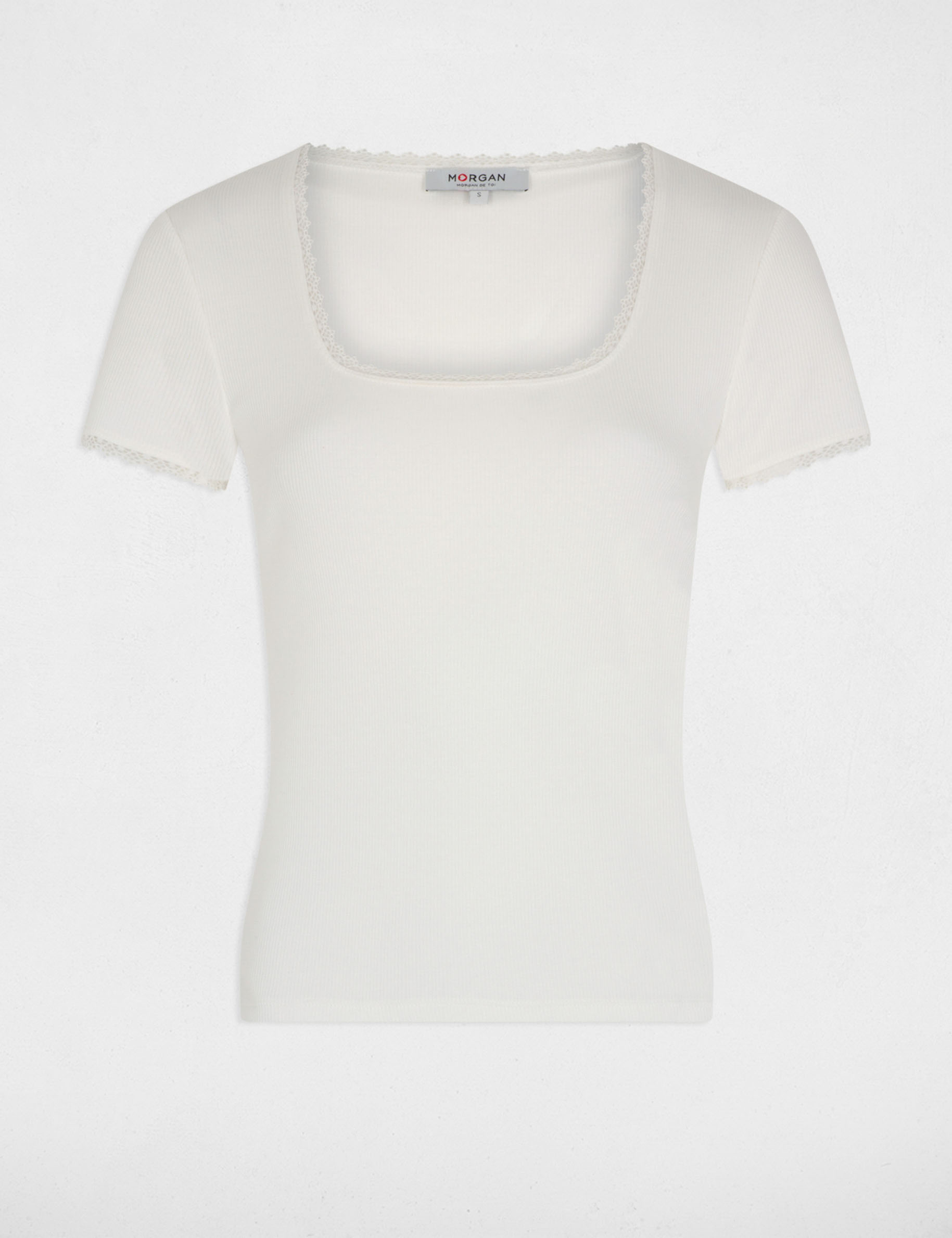 Short-sleeved ribbed t-shirt ivory women