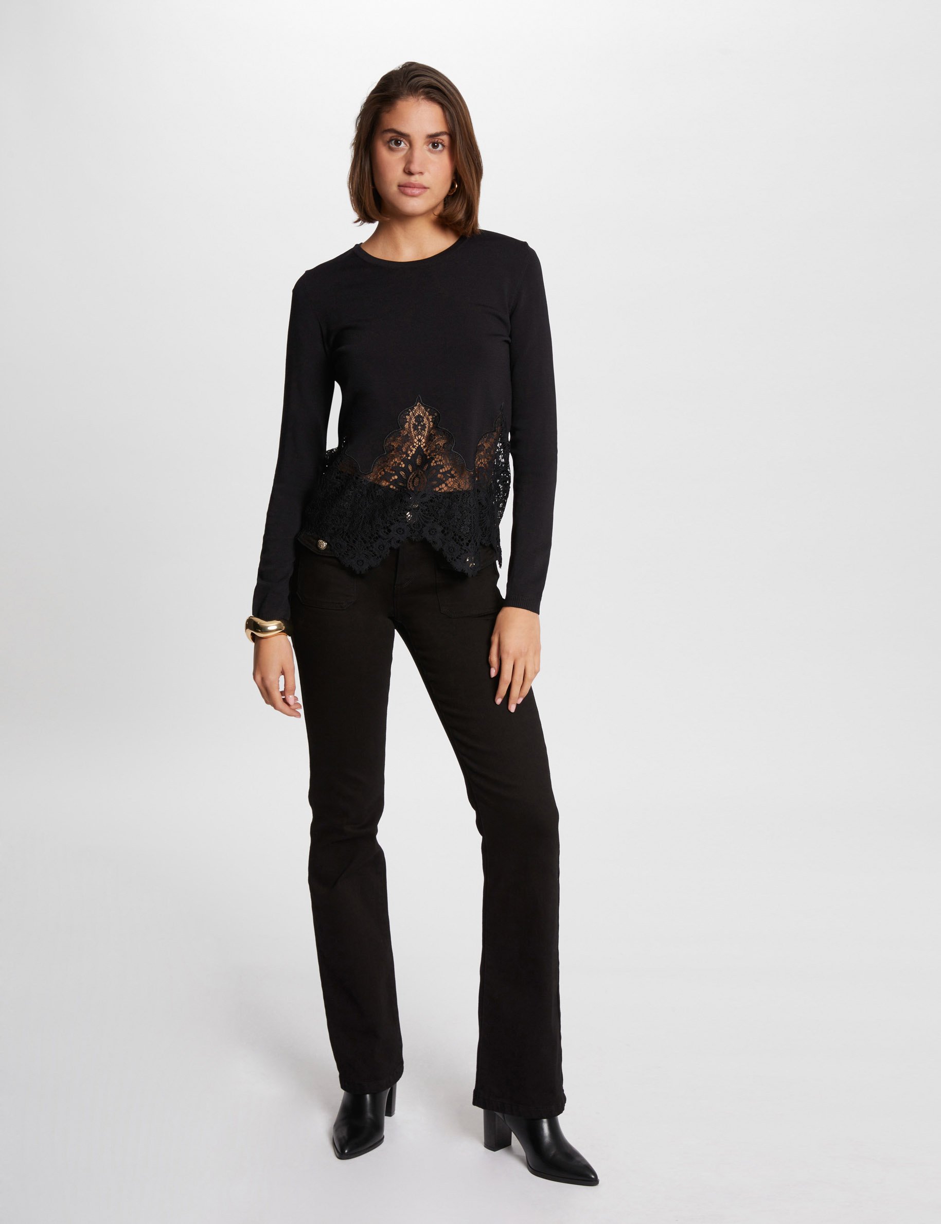 Jumper round neck and lace black women