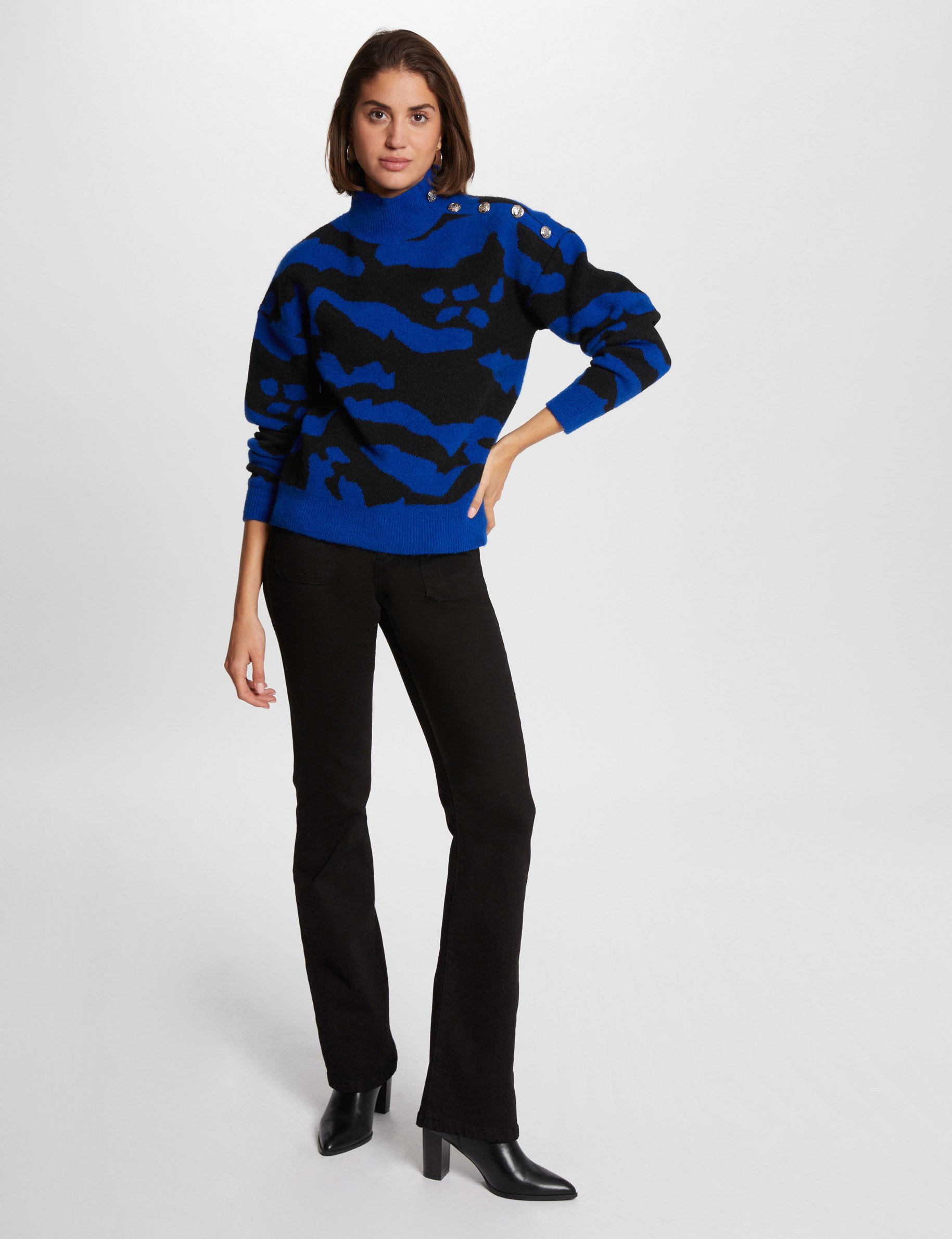 Printed jumper high collar electric blue women